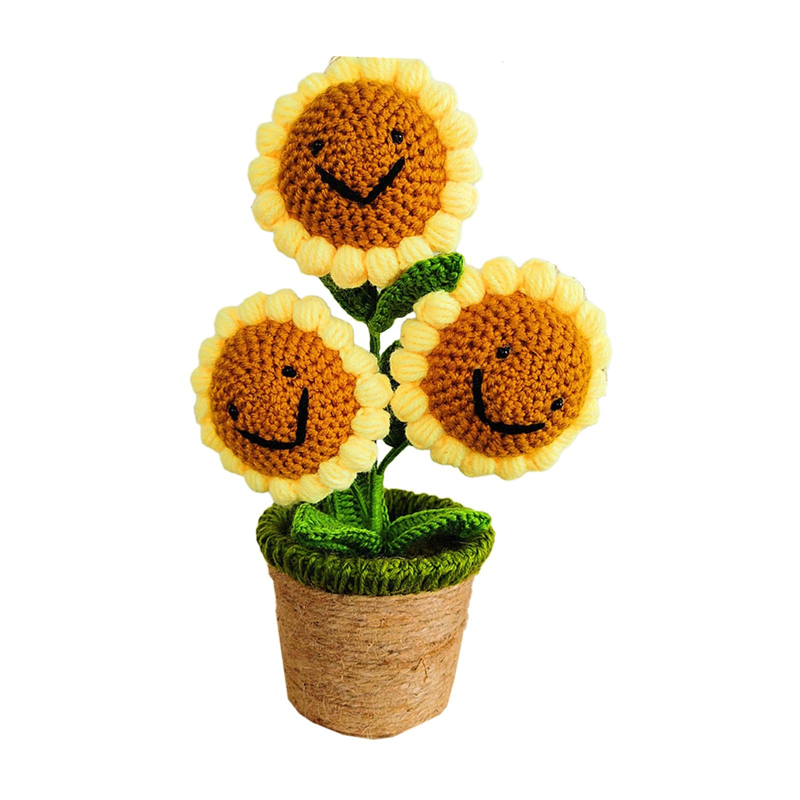 Crochet Potted Flower Eternal Blessing Handcrafted for Bathroom Desk Outdoor 3 Sunflower