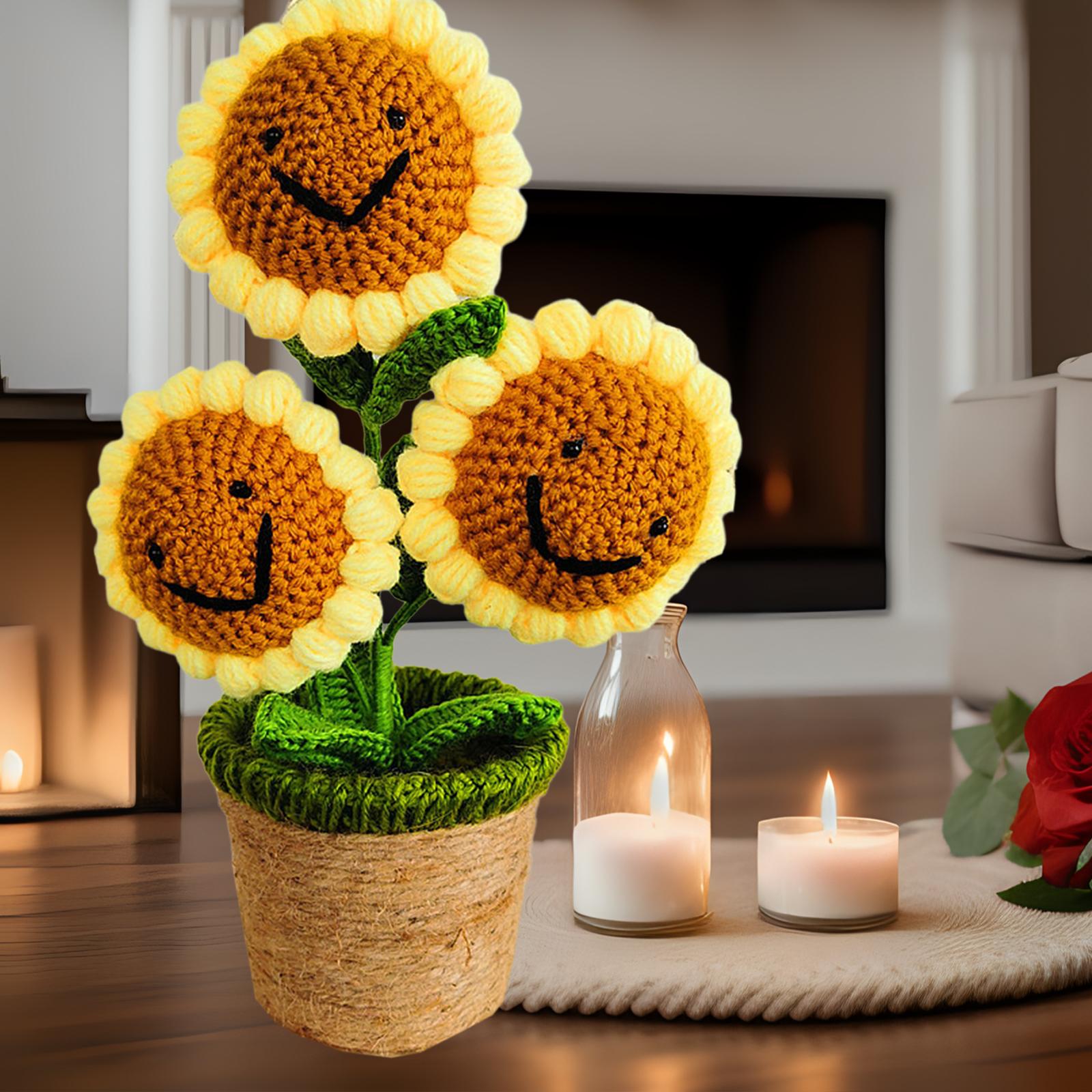 Crochet Potted Flower Eternal Blessing Handcrafted for Bathroom Desk Outdoor 3 Sunflower