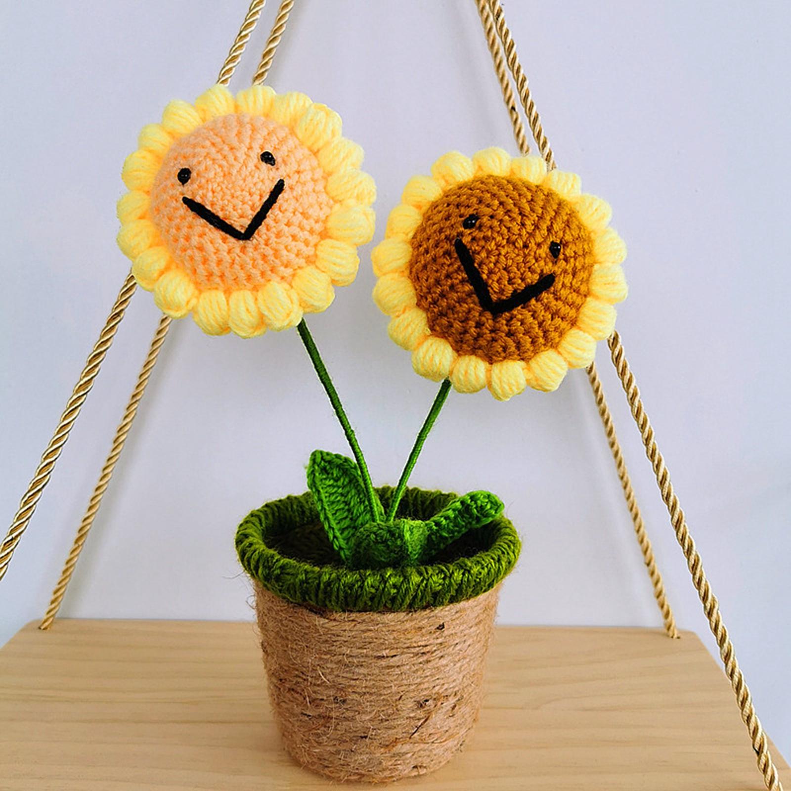 Crochet Potted Flower Eternal Blessing Handcrafted for Bathroom Desk Outdoor 2 Sunflower