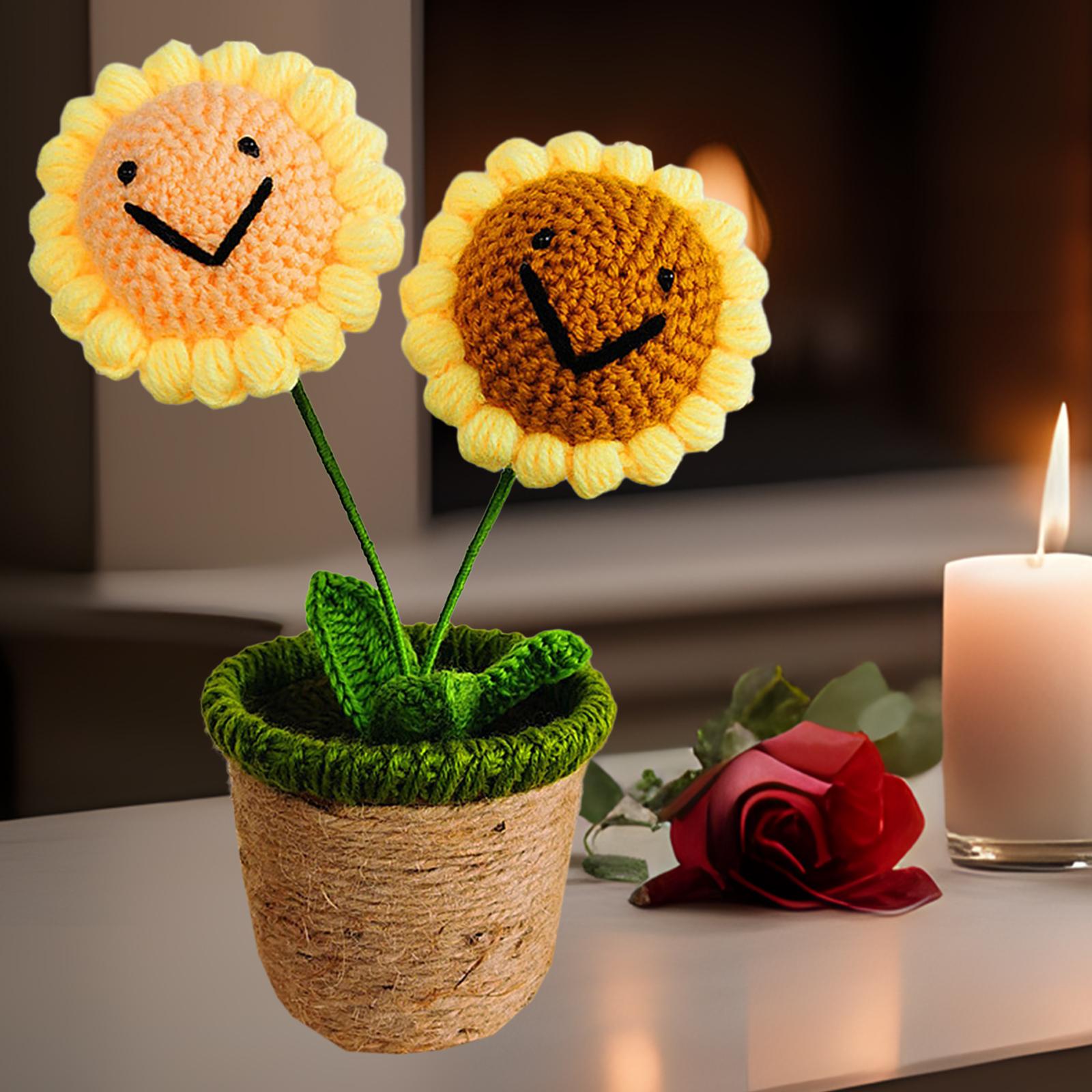 Crochet Potted Flower Eternal Blessing Handcrafted for Bathroom Desk Outdoor 2 Sunflower