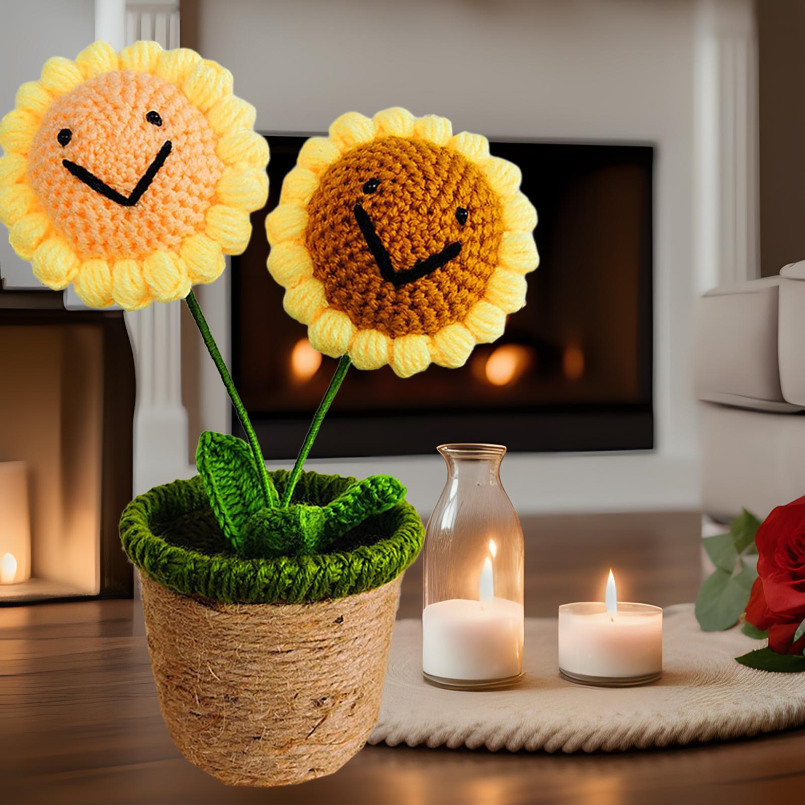 Crochet Potted Flower Eternal Blessing Handcrafted for Bathroom Desk Outdoor 2 Sunflower