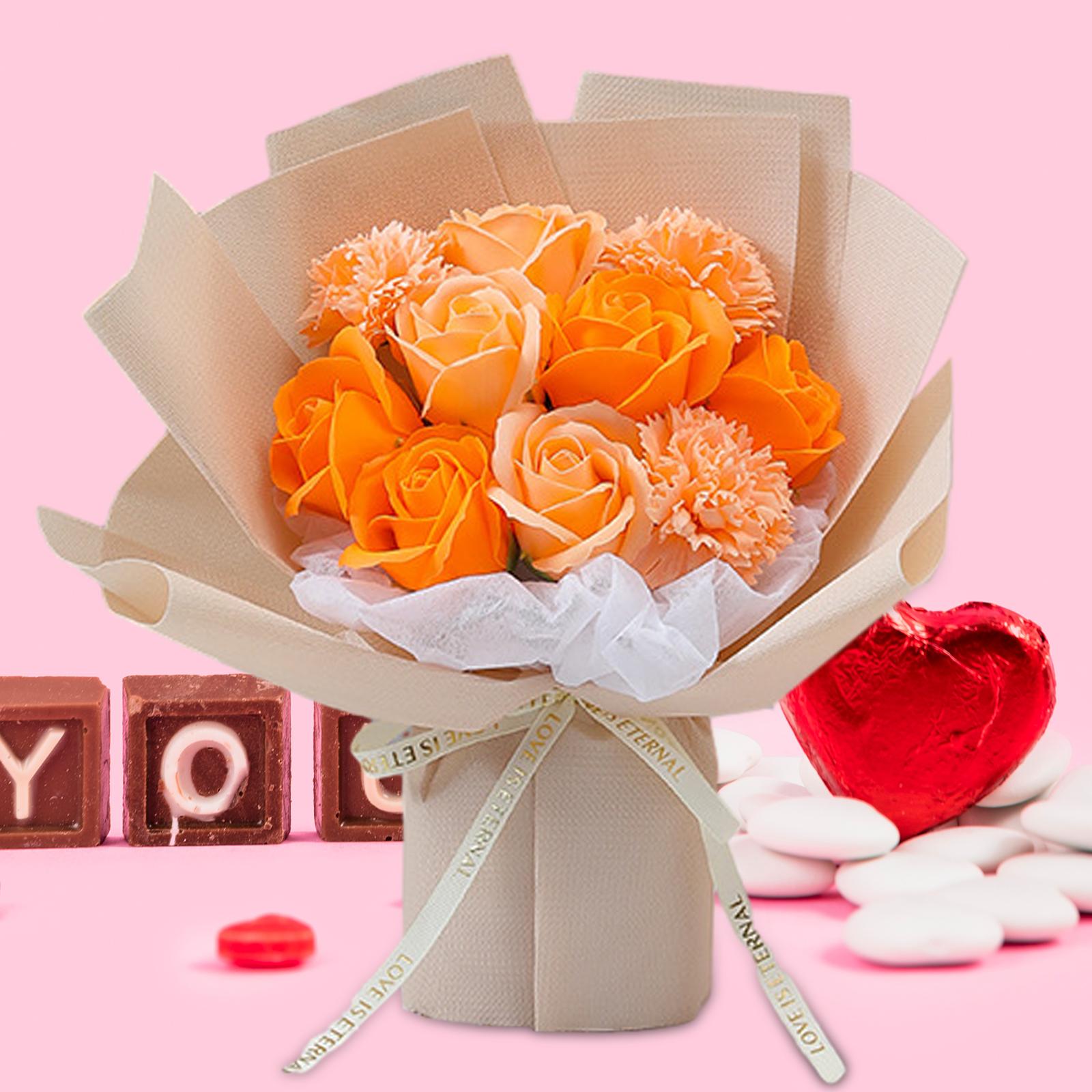 Rose Bouquets Soap Flower for Valentines Day Teachers' Day Special Occassions Orange