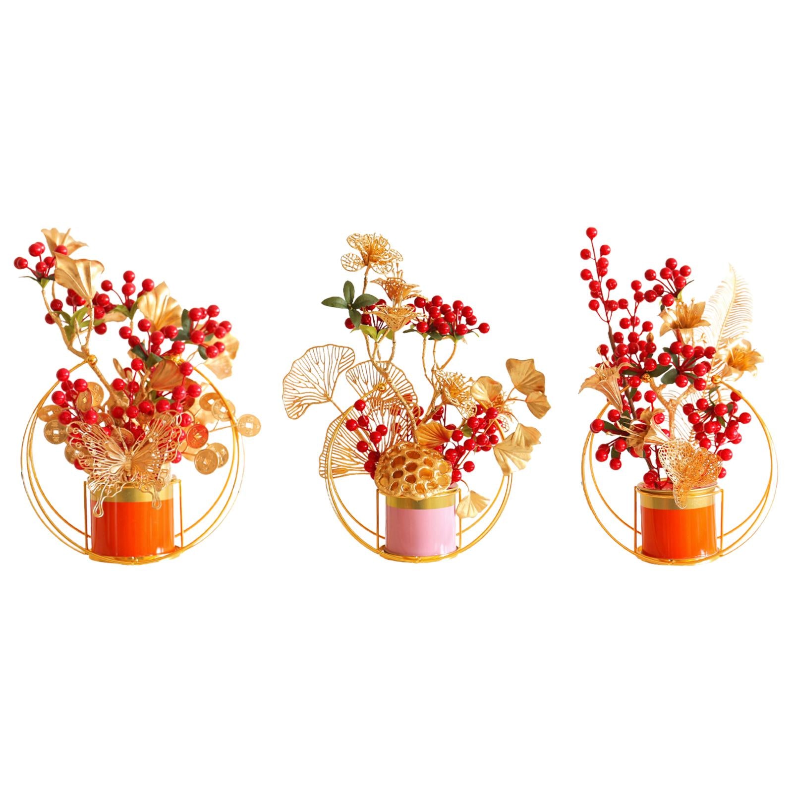 Chinese New Year Decorations Bonsai Plant Wedding Artificial Potted Flowers With Butterfly