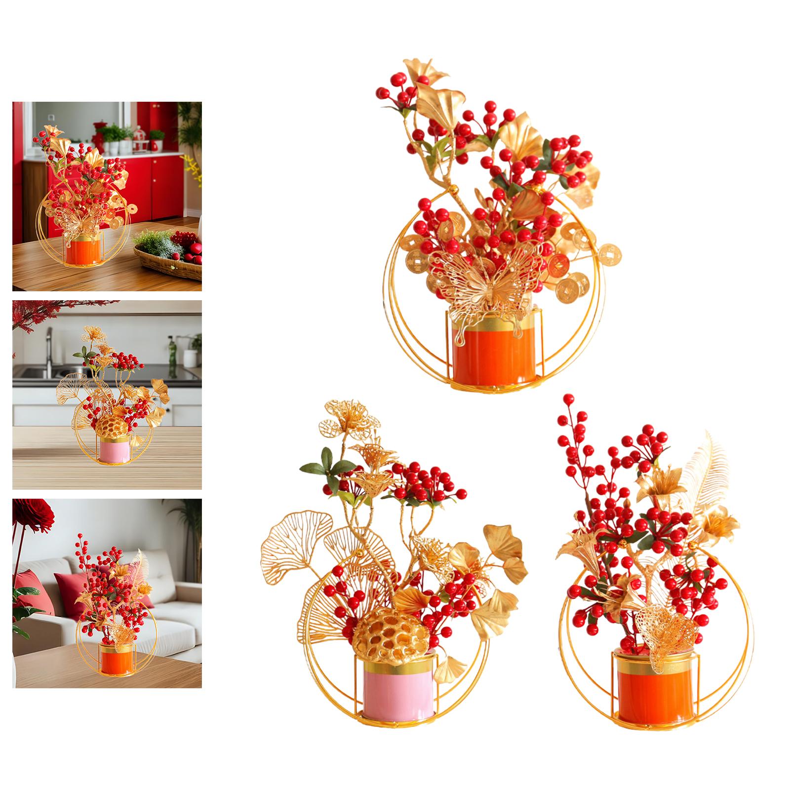 Chinese New Year Decorations Bonsai Plant Wedding Artificial Potted Flowers With Butterfly