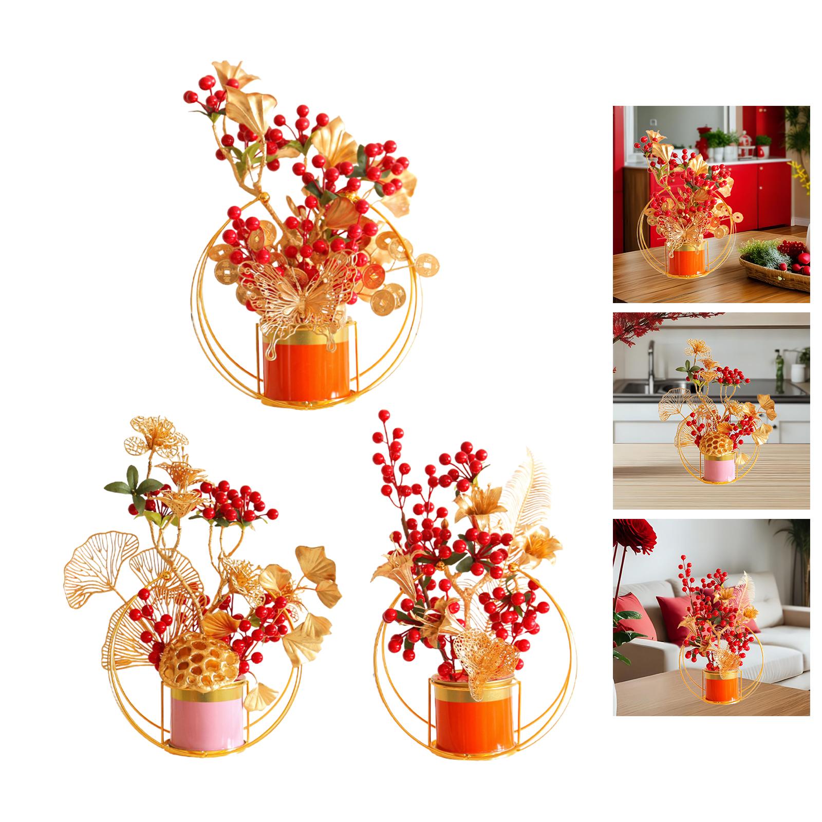 Chinese New Year Decorations Bonsai Plant Wedding Artificial Potted Flowers With Butterfly