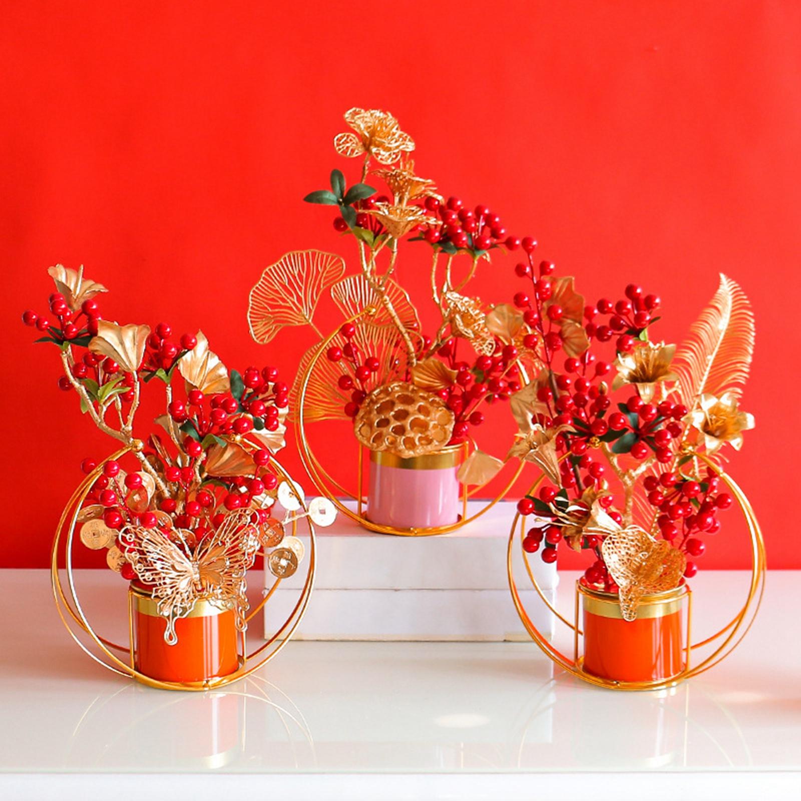 Chinese New Year Decorations Bonsai Plant Wedding Artificial Potted Flowers With Butterfly