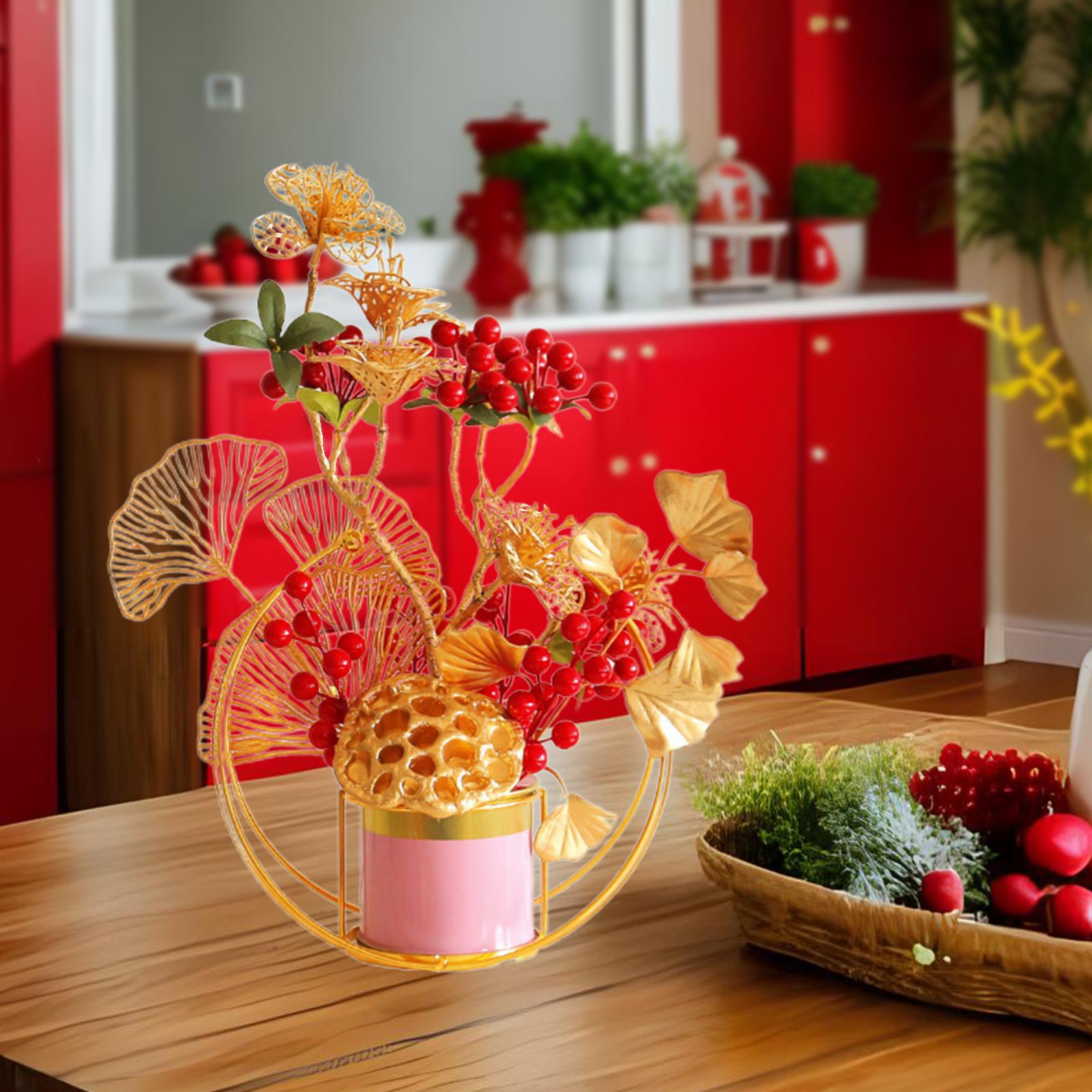 Chinese New Year Decorations Bonsai Plant Wedding Artificial Potted Flowers With Lotus Pod