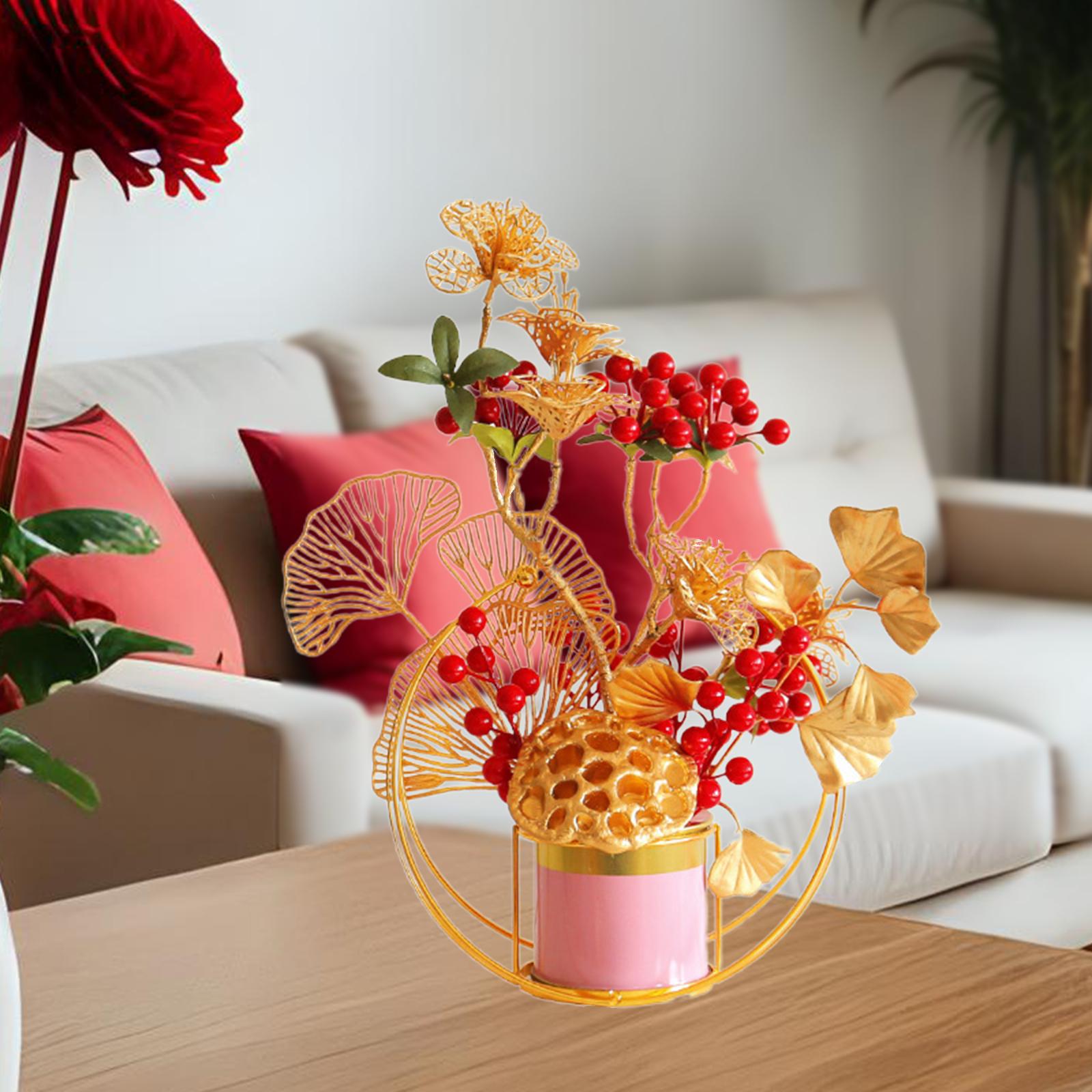 Chinese New Year Decorations Bonsai Plant Wedding Artificial Potted Flowers With Lotus Pod