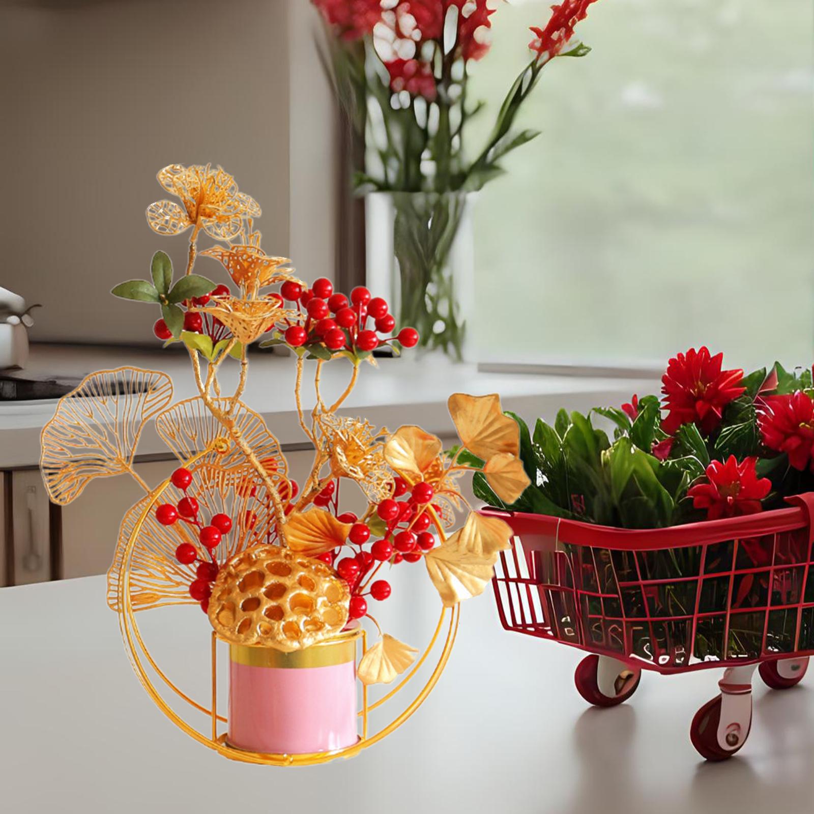 Chinese New Year Decorations Bonsai Plant Wedding Artificial Potted Flowers With Lotus Pod