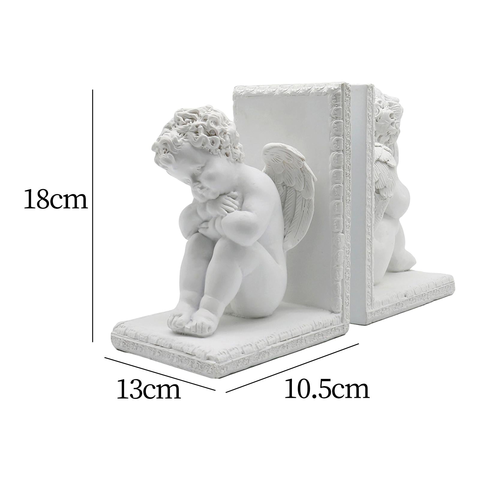 2Pcs Angel Statues Bookends Resin Desktop Ornament for Bookshelf Living Room