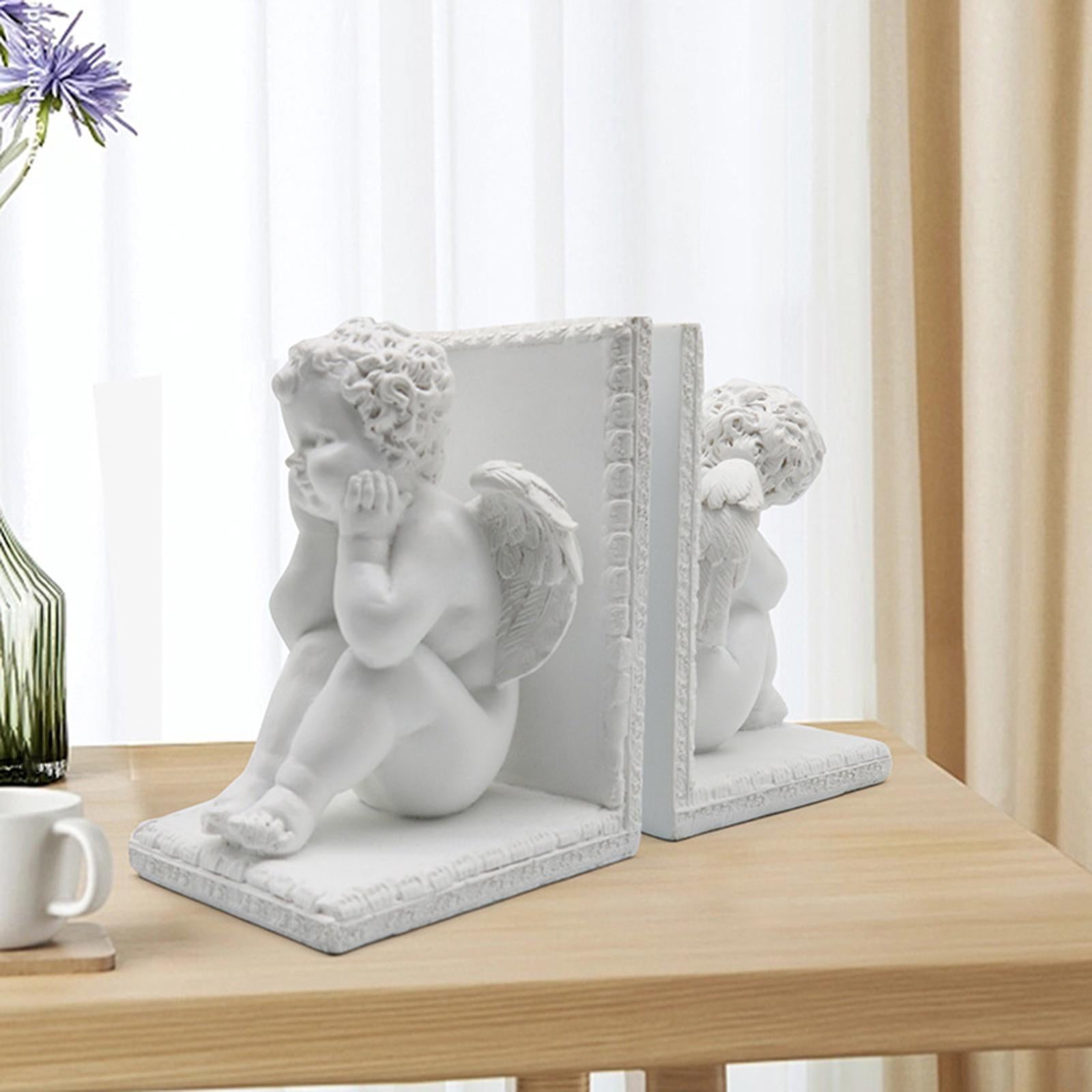2Pcs Angel Statues Bookends Resin Desktop Ornament for Bookshelf Living Room
