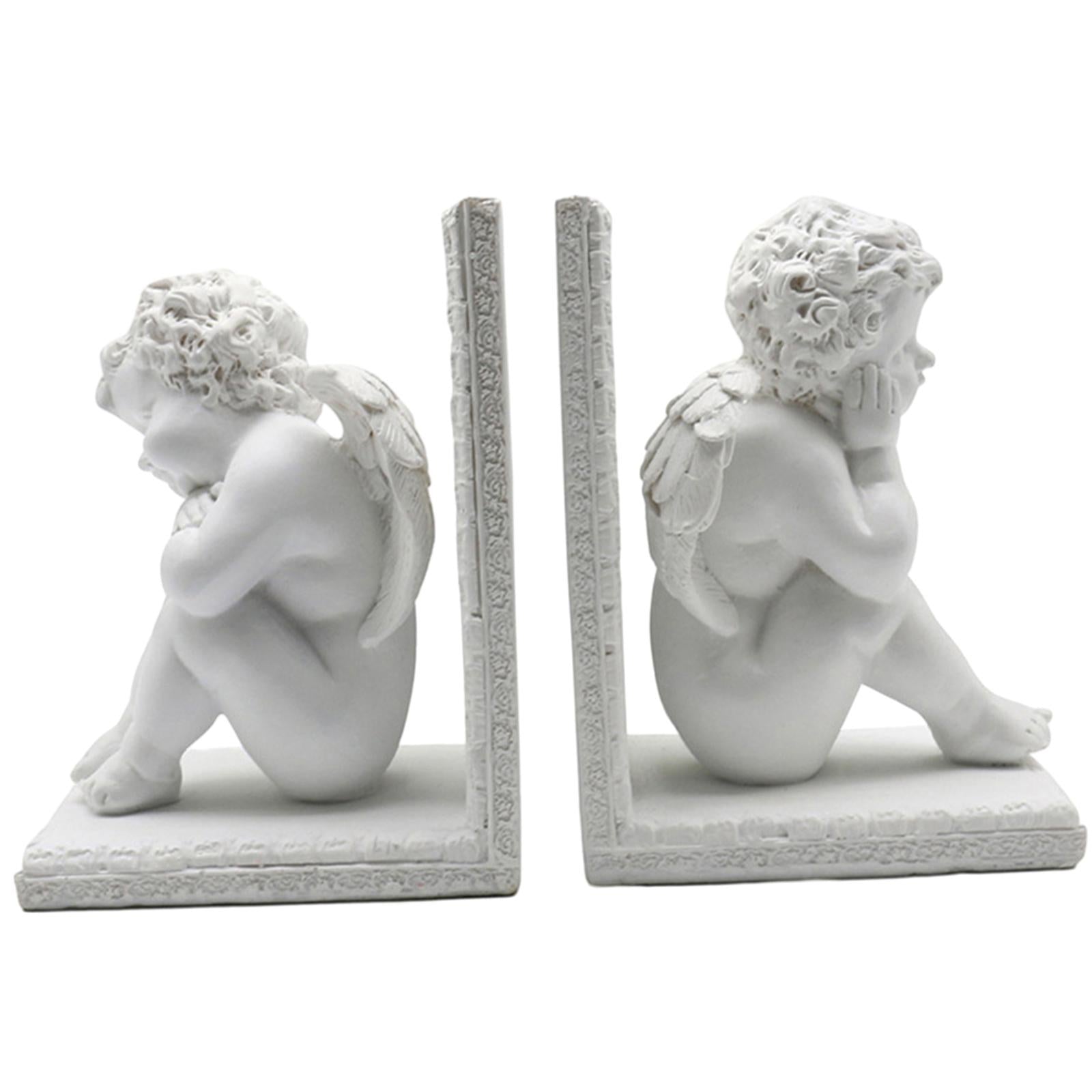 2Pcs Angel Statues Bookends Resin Desktop Ornament for Bookshelf Living Room
