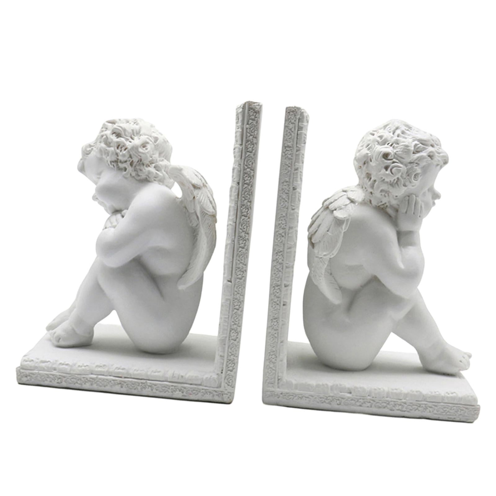 2Pcs Angel Statues Bookends Resin Desktop Ornament for Bookshelf Living Room