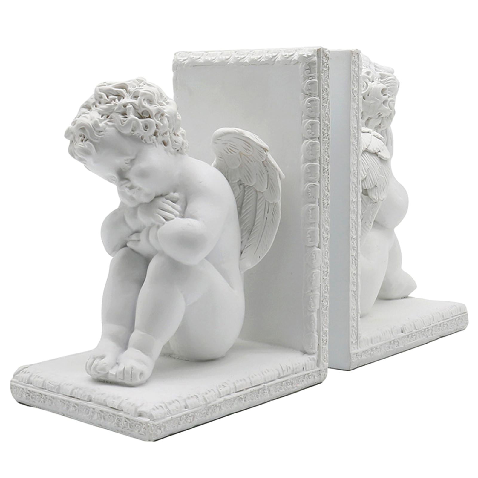2Pcs Angel Statues Bookends Resin Desktop Ornament for Bookshelf Living Room