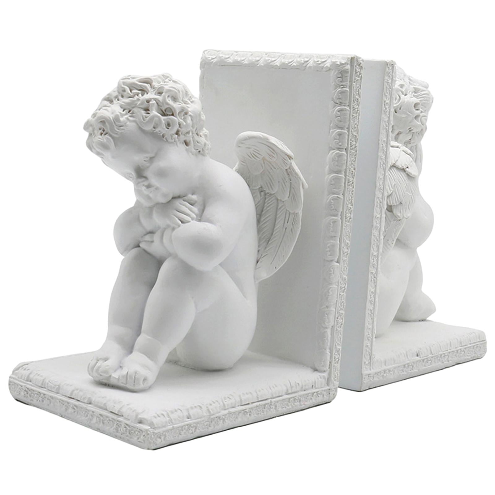 2Pcs Angel Statues Bookends Resin Desktop Ornament for Bookshelf Living Room
