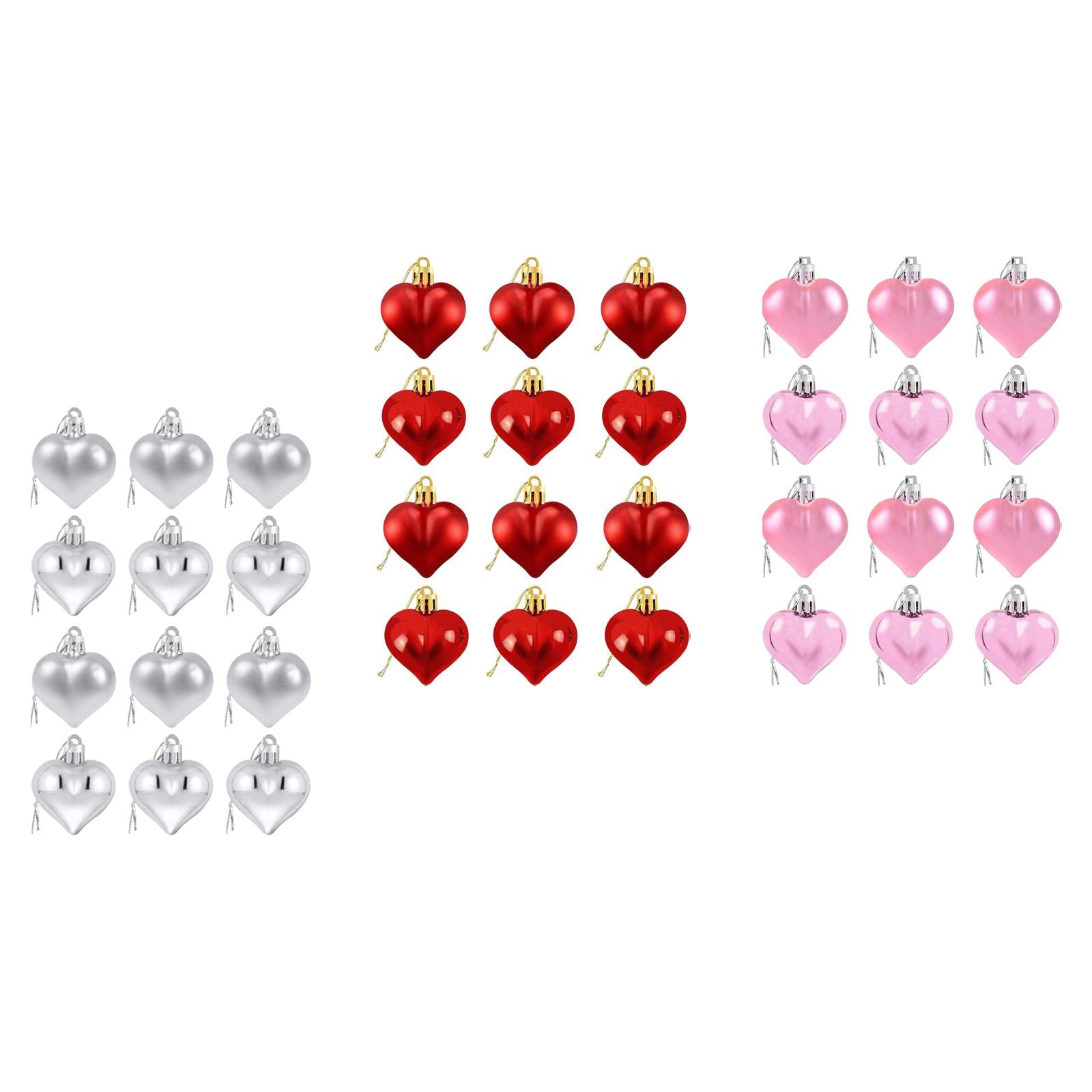 12 Pieces Valentines Day Decor Heart Ornaments Romantic Heart Shaped Baubles silver