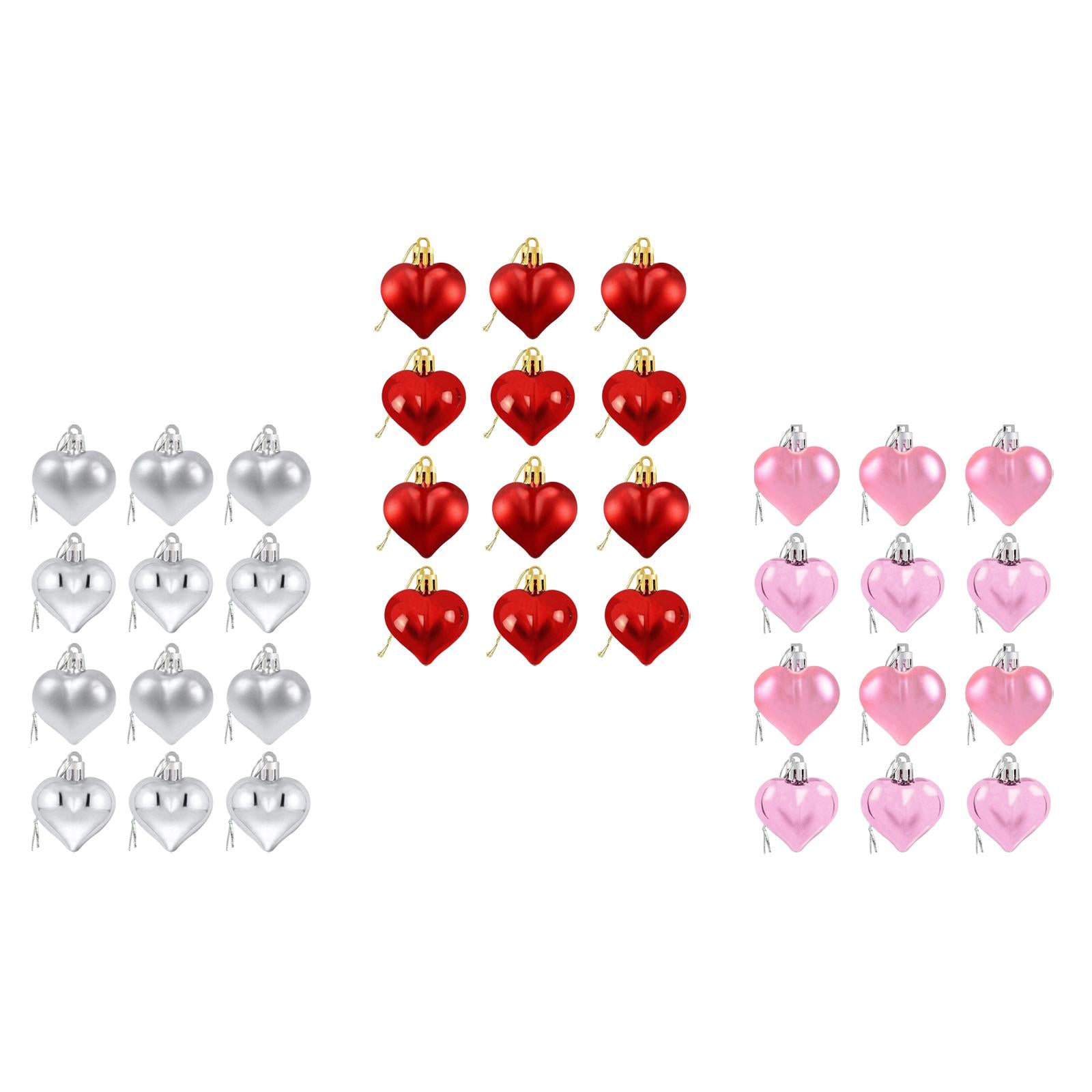 12 Pieces Valentines Day Decor Heart Ornaments Romantic Heart Shaped Baubles silver