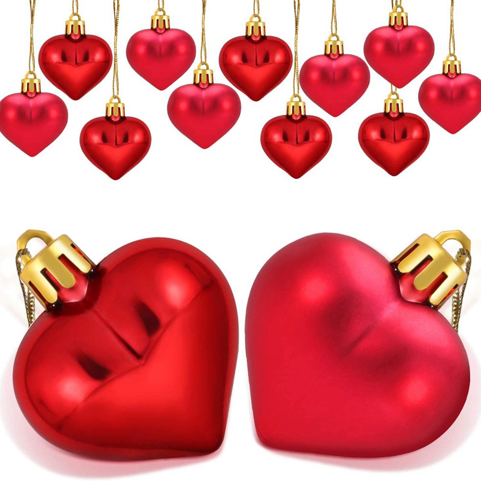 12 Pieces Valentines Day Decor Heart Ornaments Romantic Heart Shaped Baubles silver