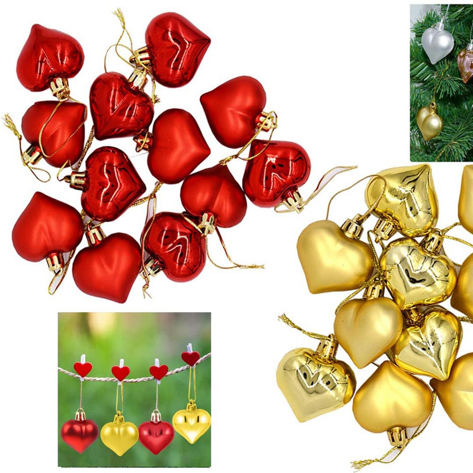 12 Pieces Valentines Day Decor Heart Ornaments Romantic Heart Shaped Baubles silver