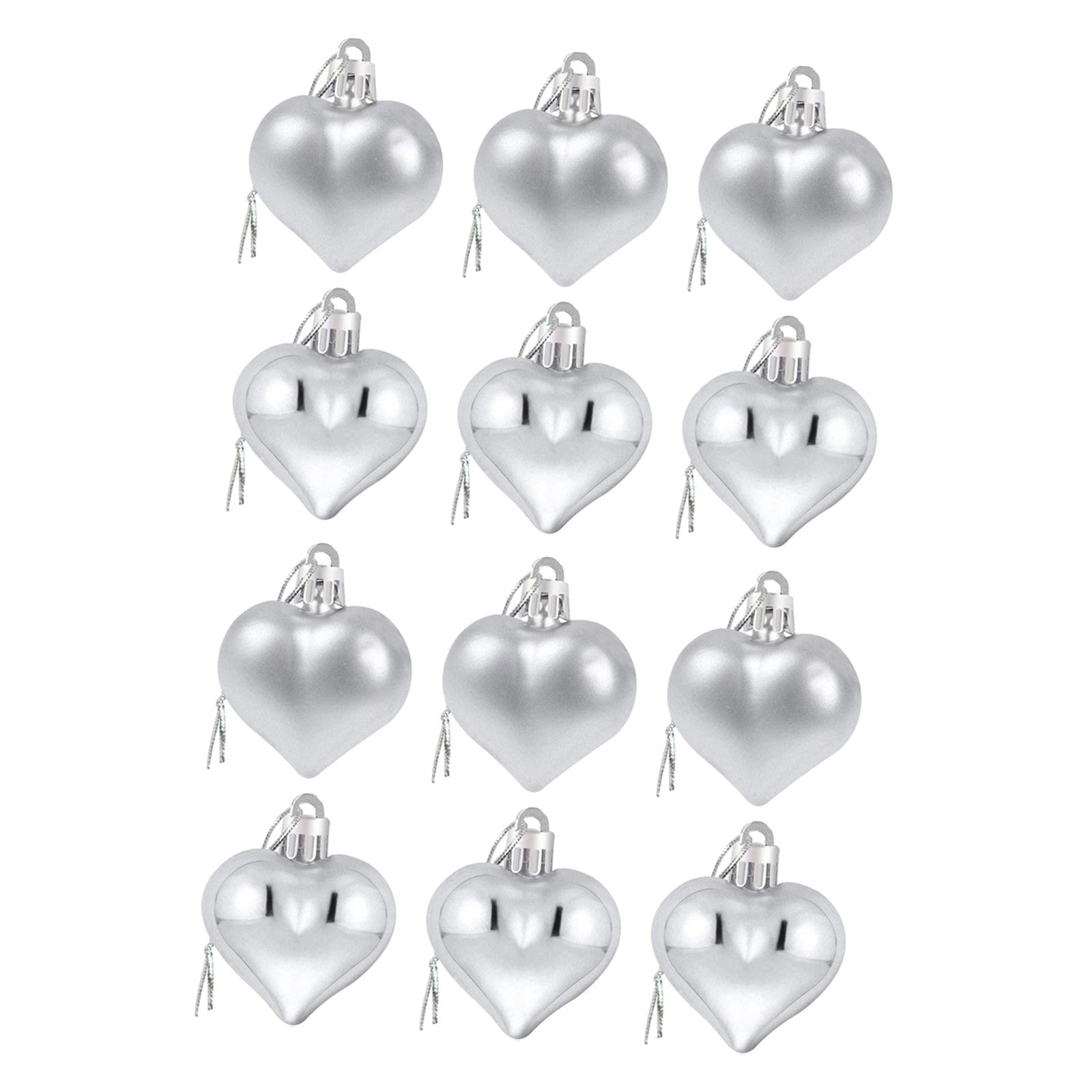 12 Pieces Valentines Day Decor Heart Ornaments Romantic Heart Shaped Baubles silver