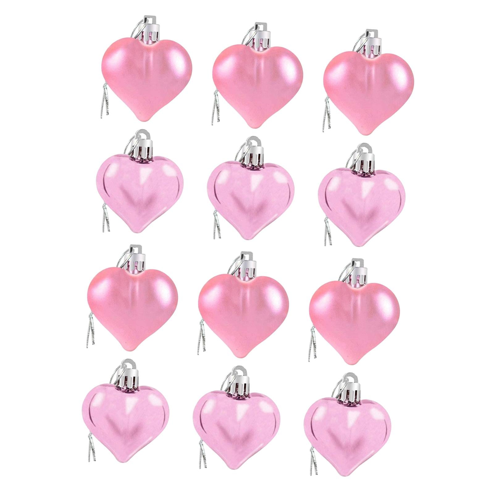 12 Pieces Valentines Day Decor Heart Ornaments Romantic Heart Shaped Baubles pink