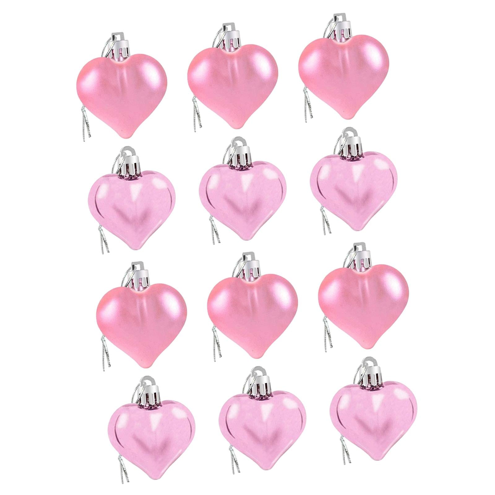 12 Pieces Valentines Day Decor Heart Ornaments Romantic Heart Shaped Baubles pink
