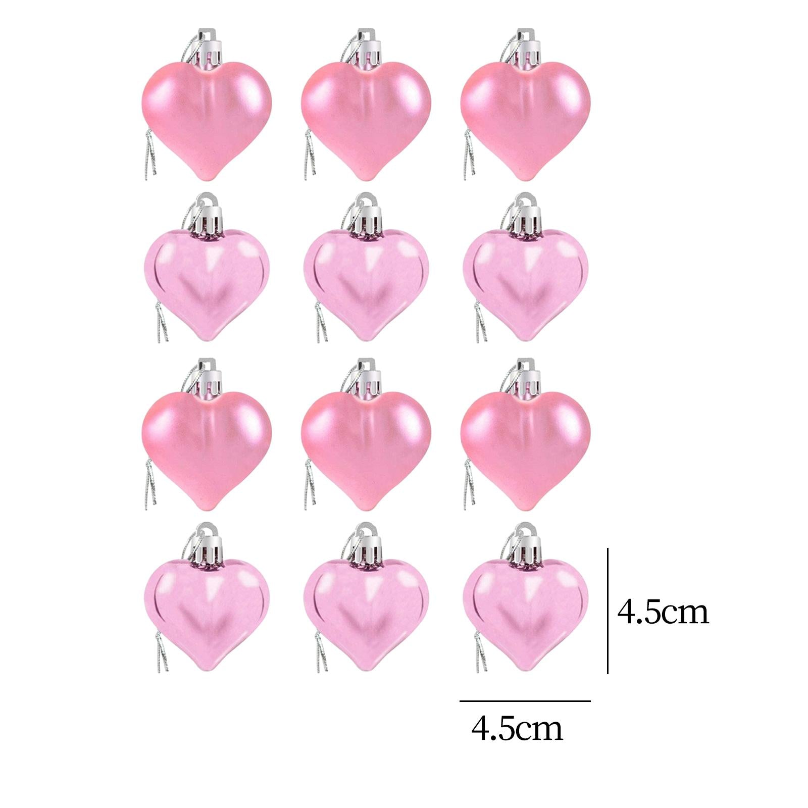12 Pieces Valentines Day Decor Heart Ornaments Romantic Heart Shaped Baubles pink