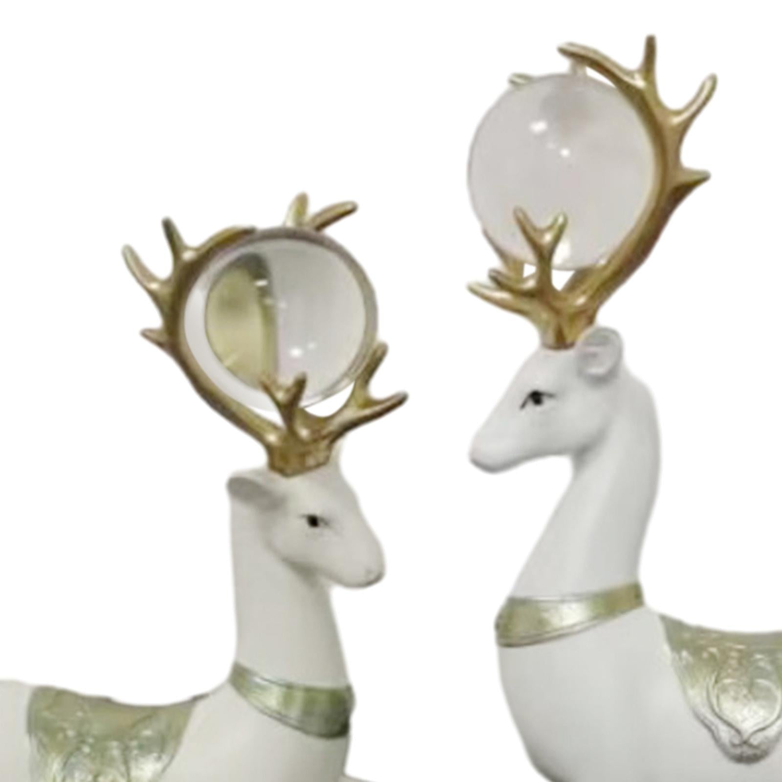 2x Deer Statues Modern Resin Desktop Ornament for Fireplace Desk Living Room White