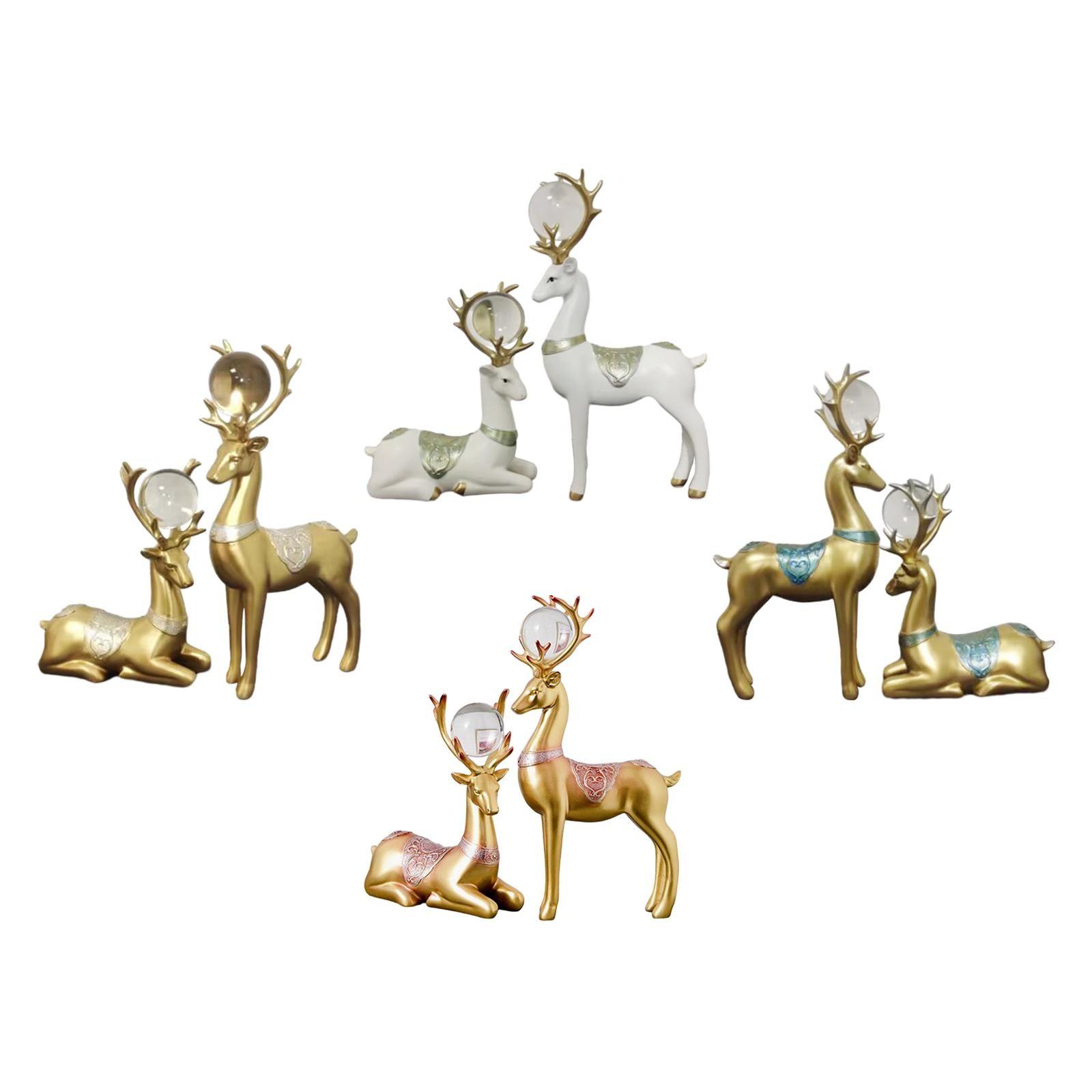 2x Deer Statues Modern Resin Desktop Ornament for Fireplace Desk Living Room White