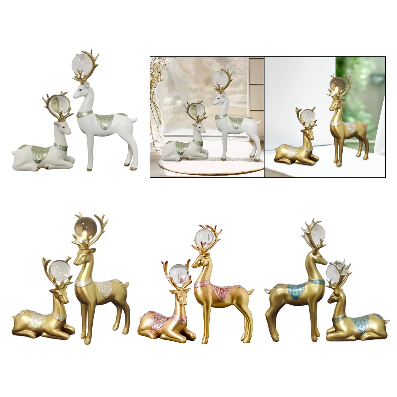 2x Deer Statues Modern Resin Desktop Ornament for Fireplace Desk Living Room White