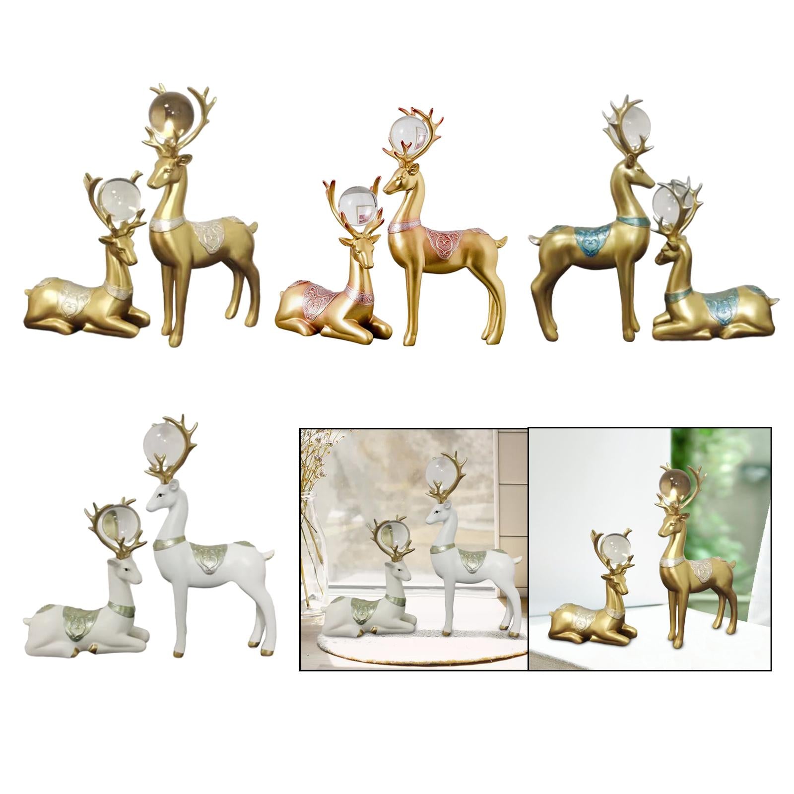 2x Deer Statues Modern Resin Desktop Ornament for Fireplace Desk Living Room White