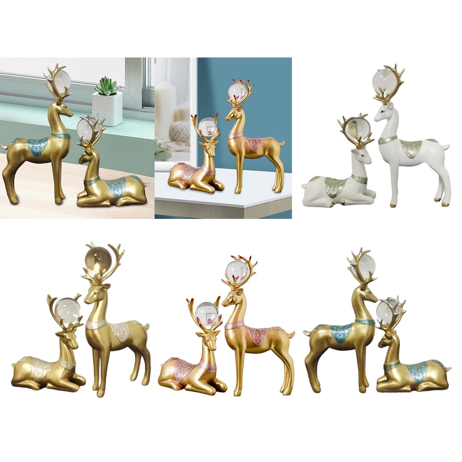 2x Deer Statues Modern Resin Desktop Ornament for Fireplace Desk Living Room White