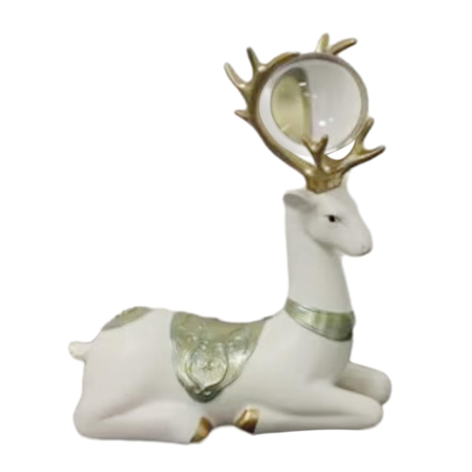 2x Deer Statues Modern Resin Desktop Ornament for Fireplace Desk Living Room White