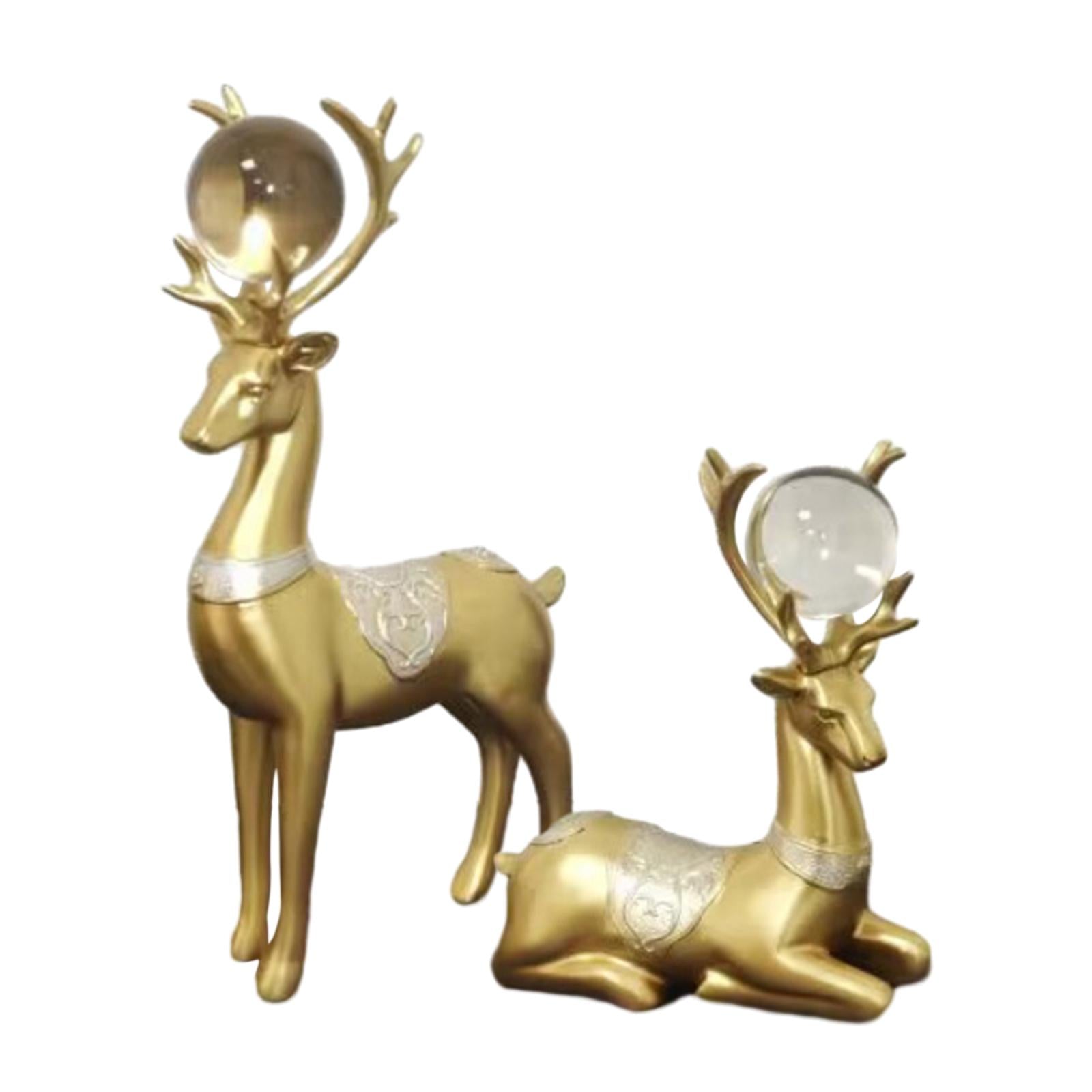 2x Deer Statues Modern Resin Desktop Ornament for Fireplace Desk Living Room Gold Silver