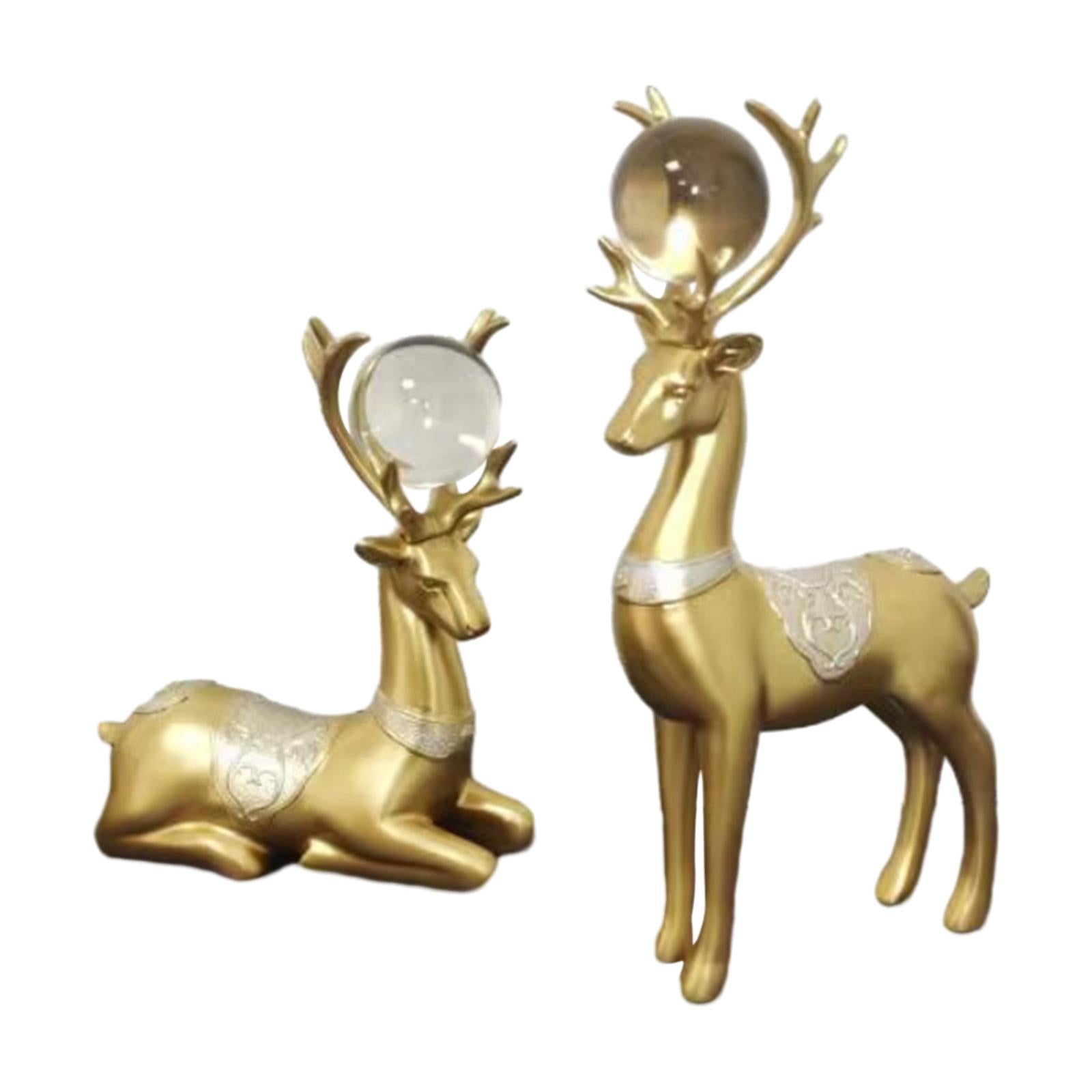 2x Deer Statues Modern Resin Desktop Ornament for Fireplace Desk Living Room Gold Silver