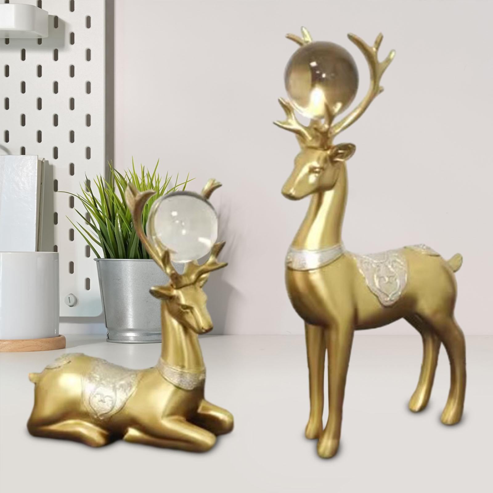 2x Deer Statues Modern Resin Desktop Ornament for Fireplace Desk Living Room Gold Silver