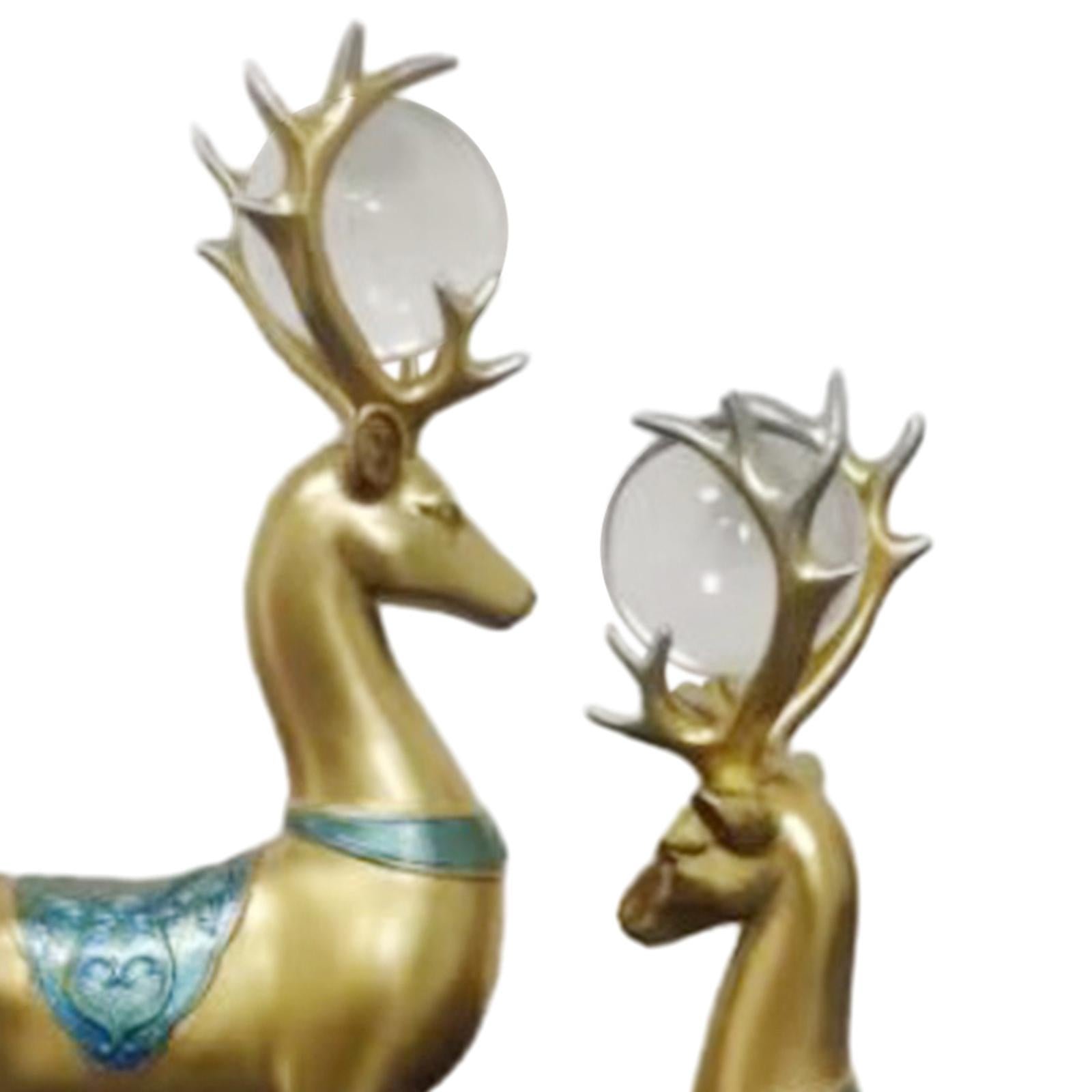 2x Deer Statues Modern Resin Desktop Ornament for Fireplace Desk Living Room Gold Blue