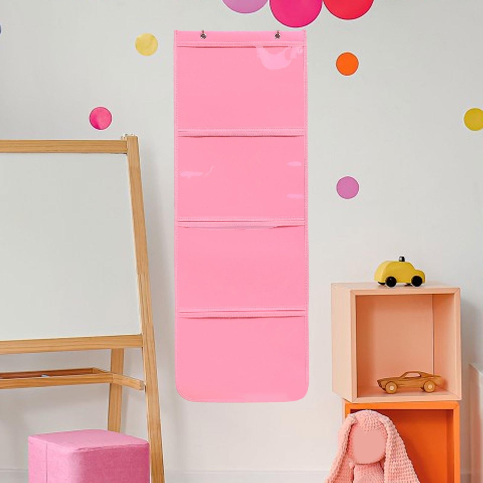 Kindergarten Art Display Hanging Bag Multipurpose Painting Hanging Organizer Pink 4 Grid