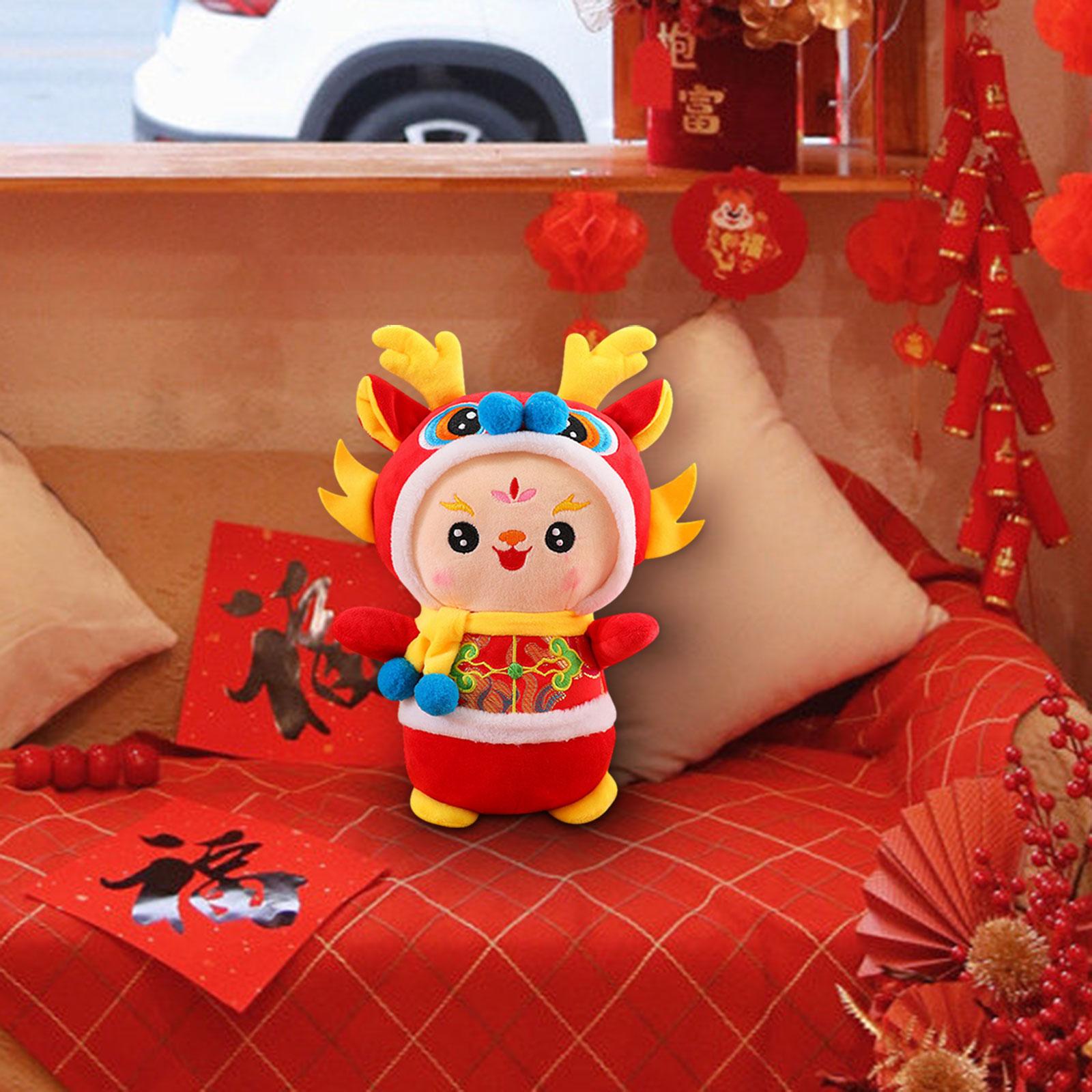 Chinese New Year Dragon Doll Dragon Figure for Holiday Restaurant Study Room 25cmx15cm
