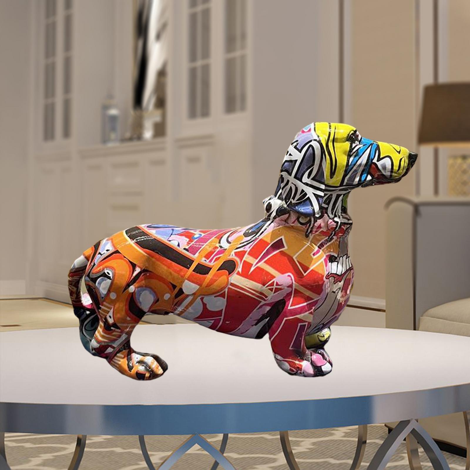 Polyresin Dog Statue Figurine Desktop Decoration Dachshund Statue for Office Graffiti