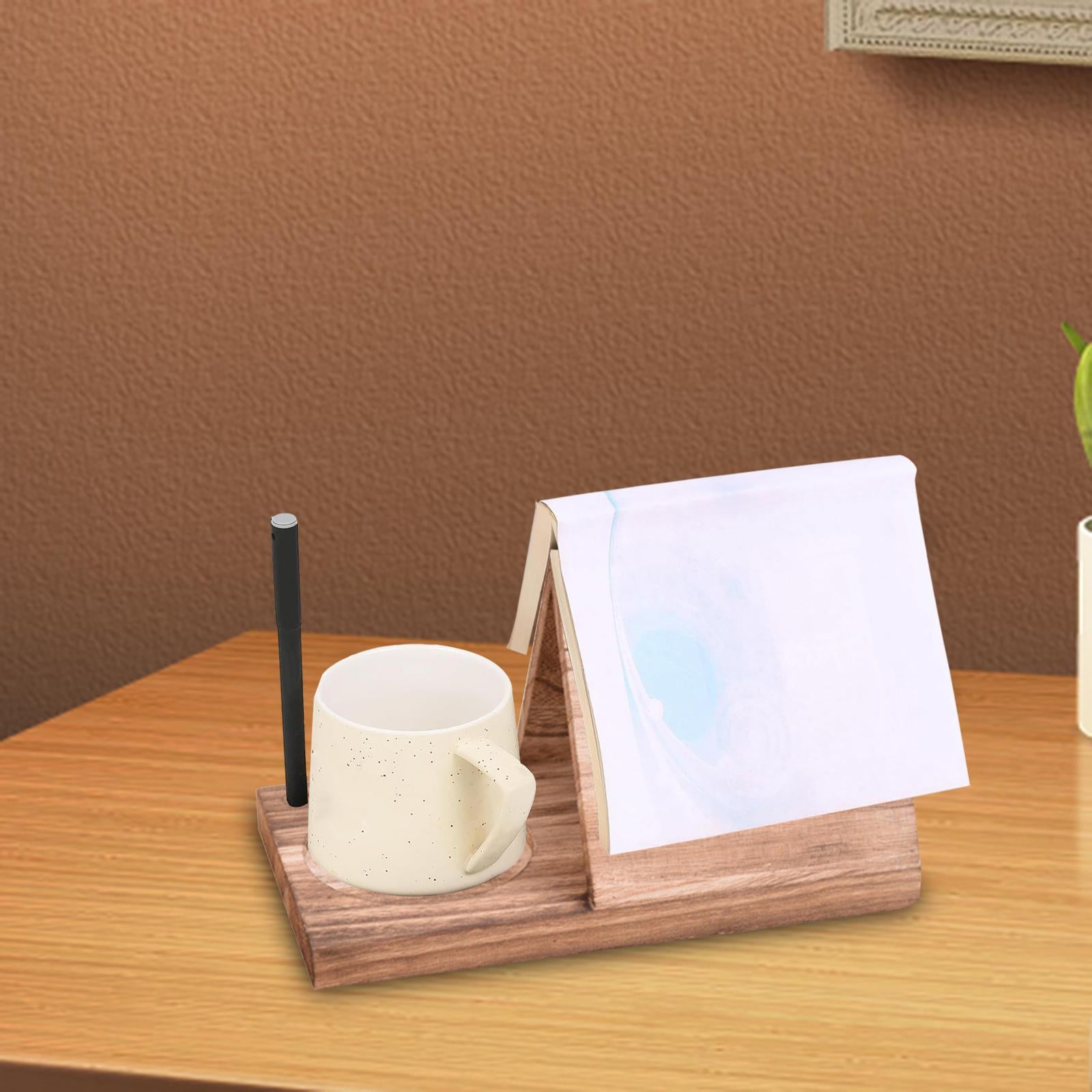 Book Holder with Drink Holder Wood Book Rest Bookcase for Living Room Office Wood Color