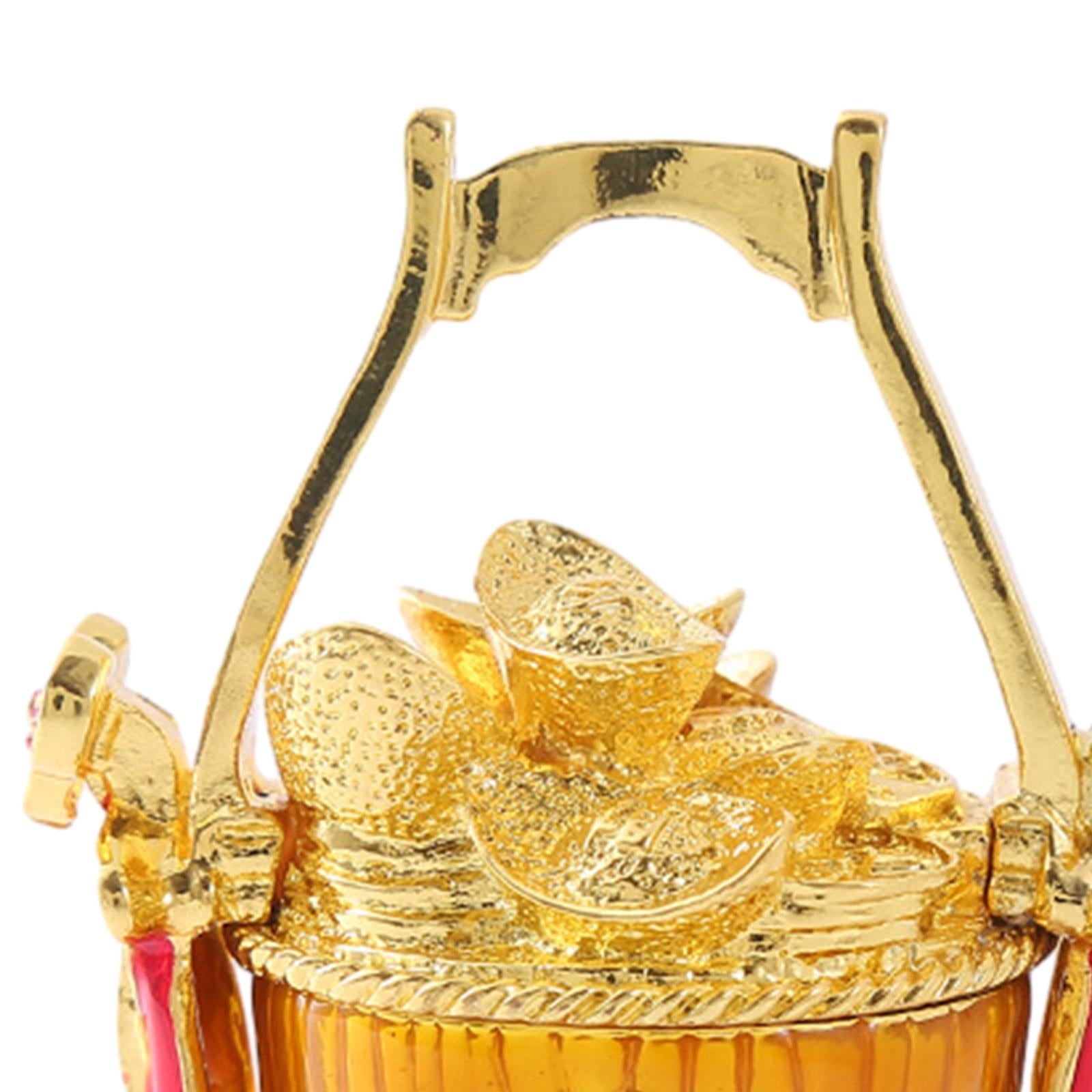 Chinese Fortune Bucket Jewelry Box Metal Modern for Drawing Room Desk Travel