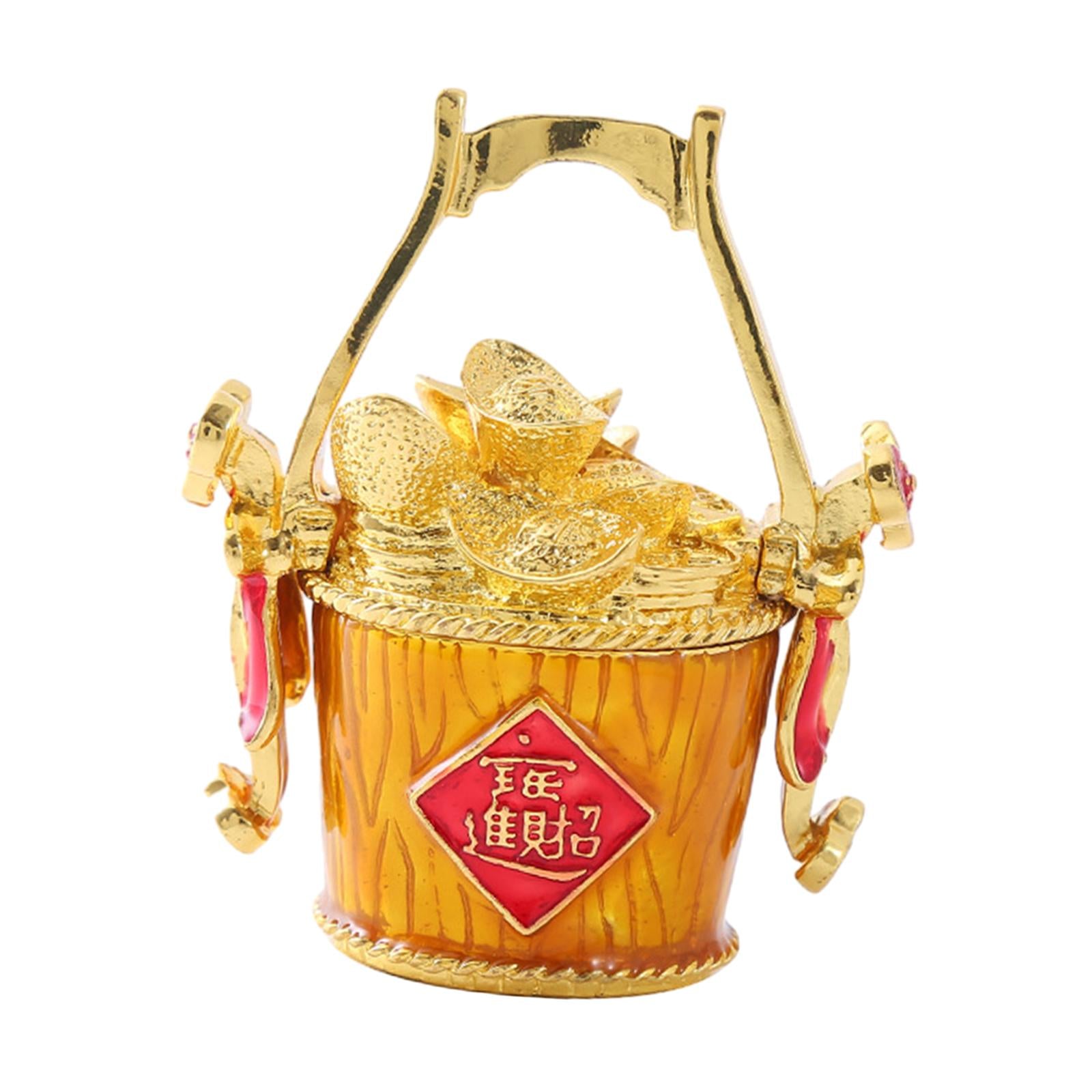 Chinese Fortune Bucket Jewelry Box Metal Modern for Drawing Room Desk Travel