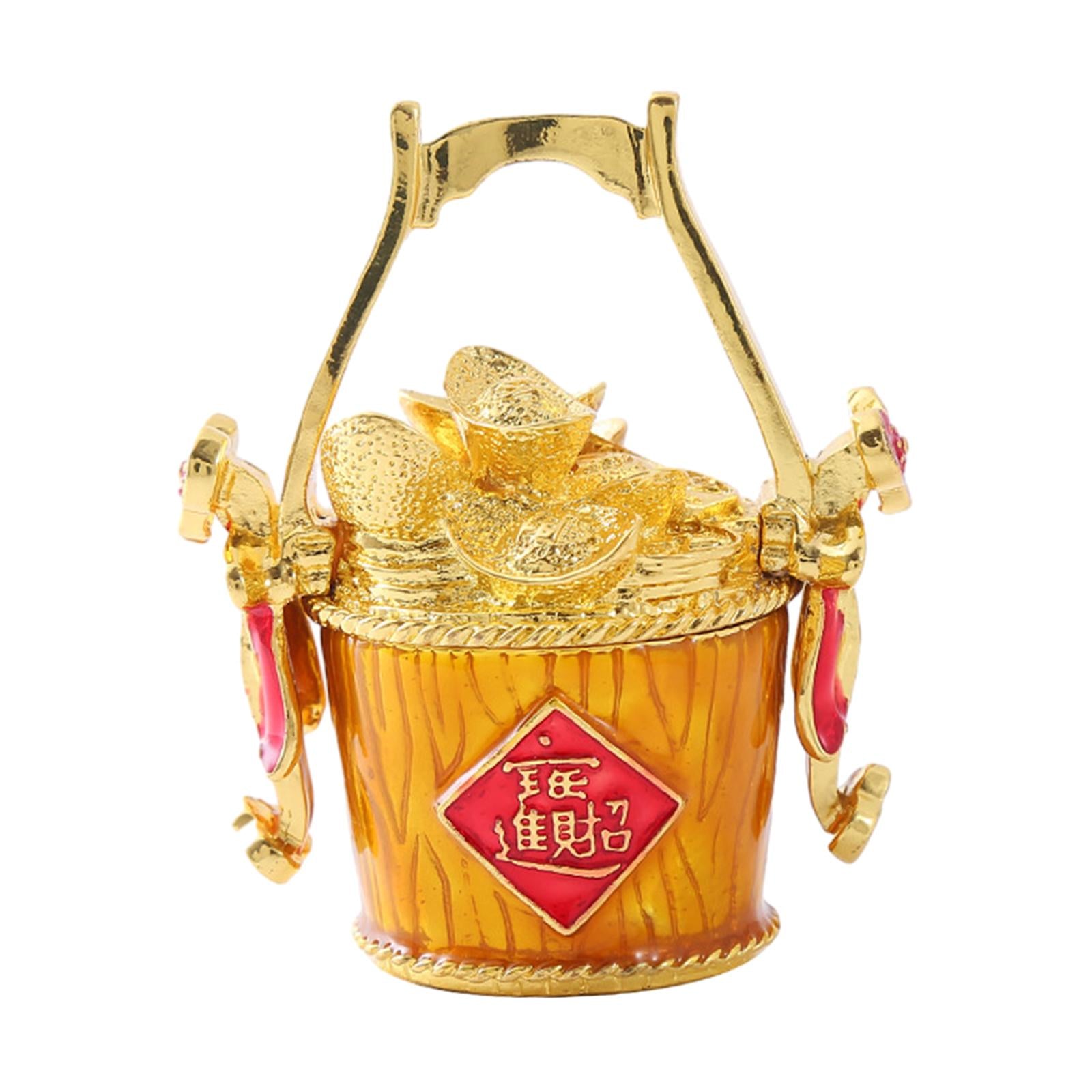 Chinese Fortune Bucket Jewelry Box Metal Modern for Drawing Room Desk Travel