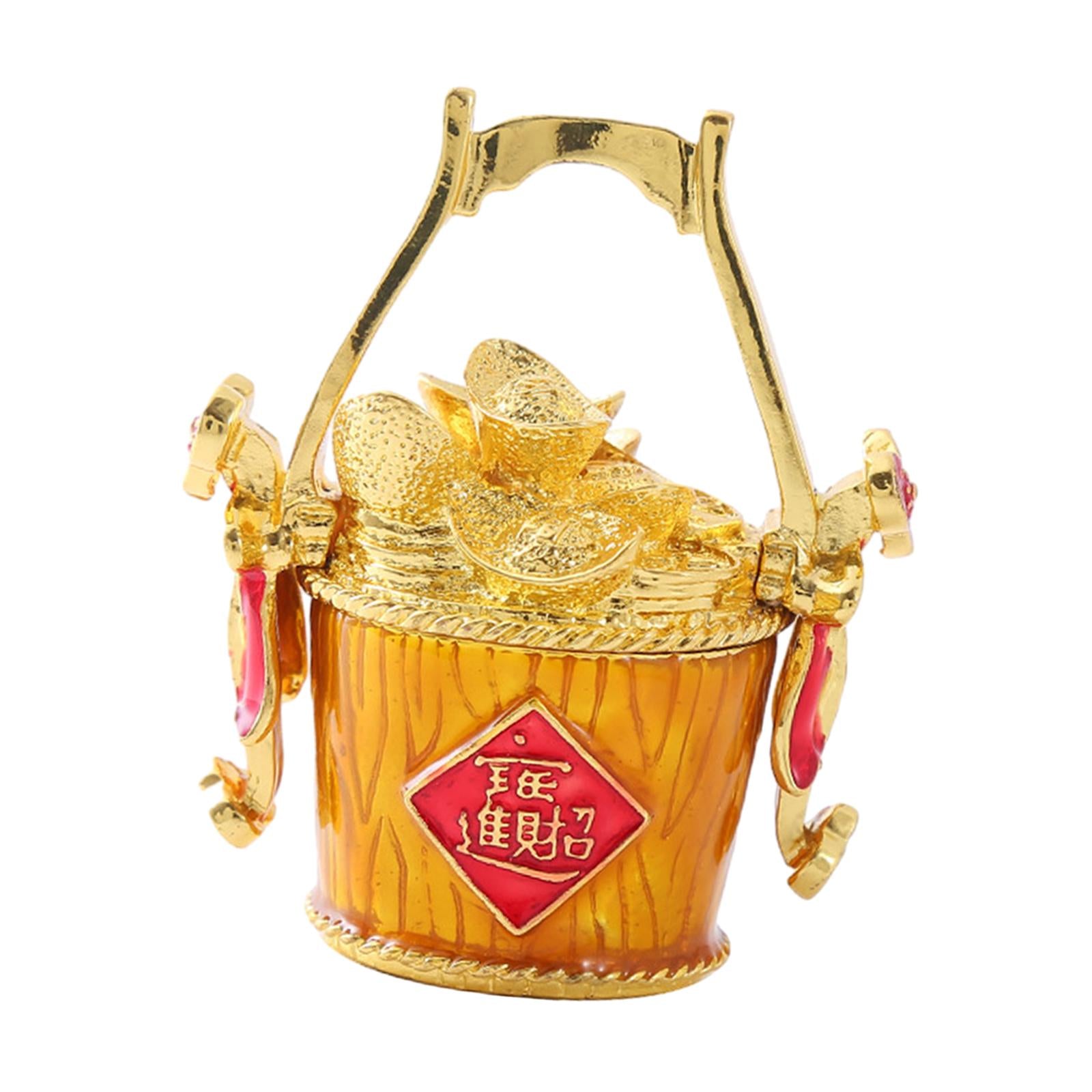 Chinese Fortune Bucket Jewelry Box Metal Modern for Drawing Room Desk Travel