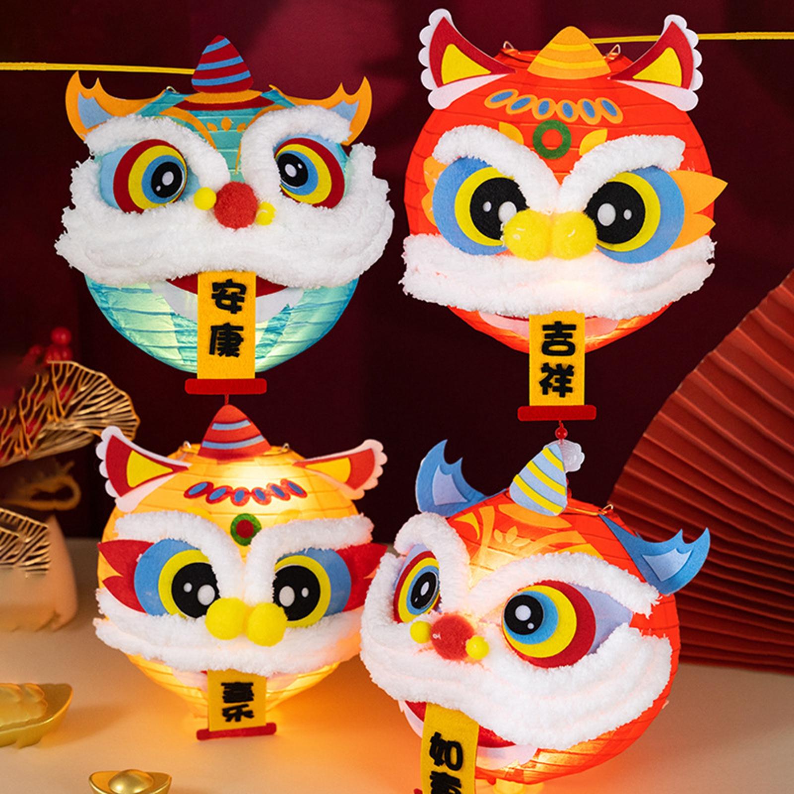 Spring Festival Lanterns DIY Materials Kits Dance Lion Lantern for Cafe Home Good Health
