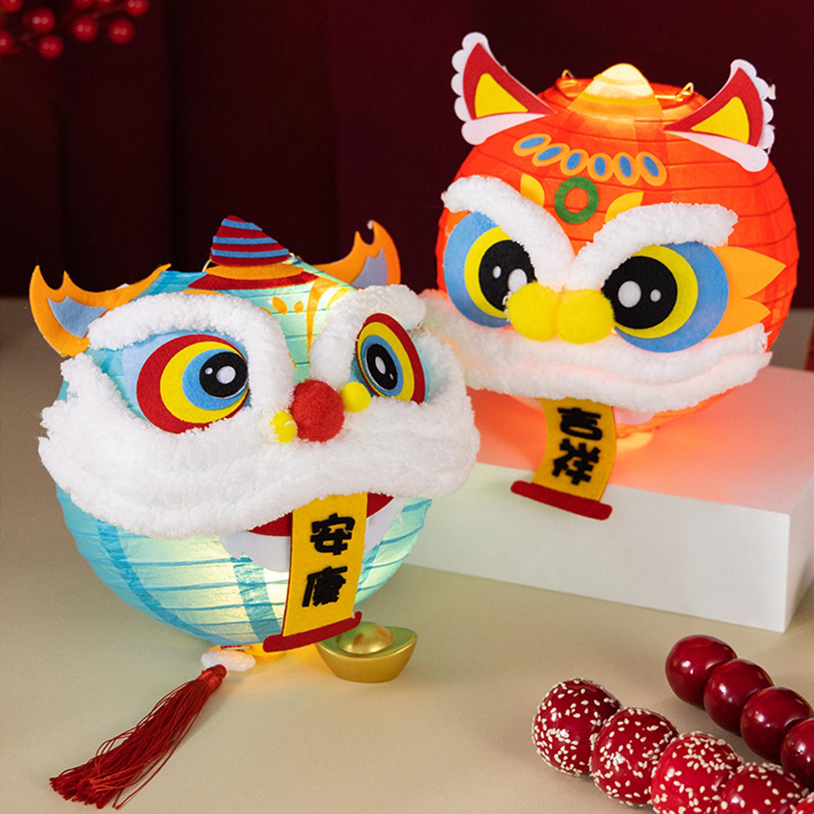 Spring Festival Lanterns DIY Materials Kits Dance Lion Lantern for Cafe Home Good Health