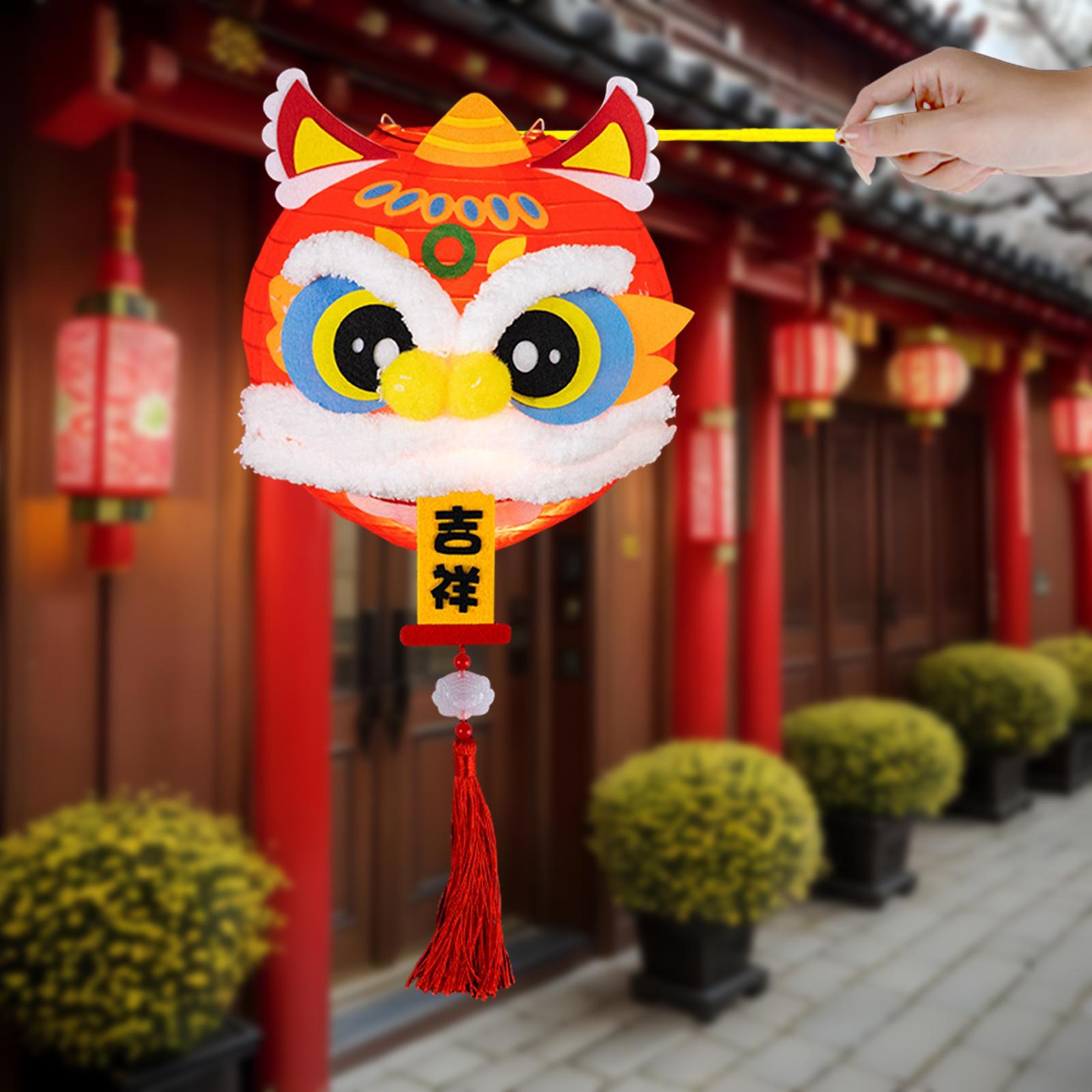 Spring Festival Lanterns DIY Materials Kits Dance Lion Lantern for Cafe Home Propitious
