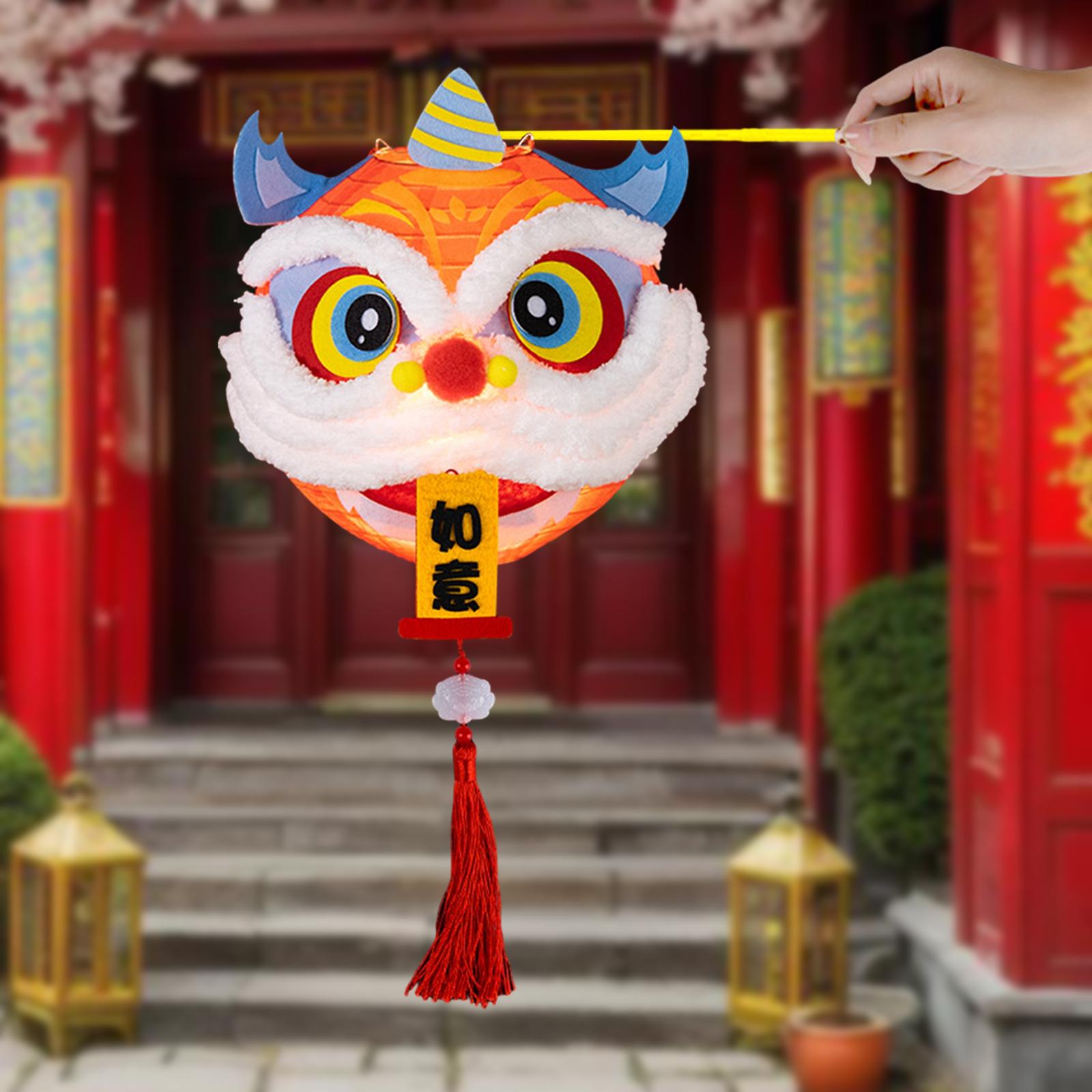 Spring Festival Lanterns DIY Materials Kits Dance Lion Lantern for Cafe Home Wishes