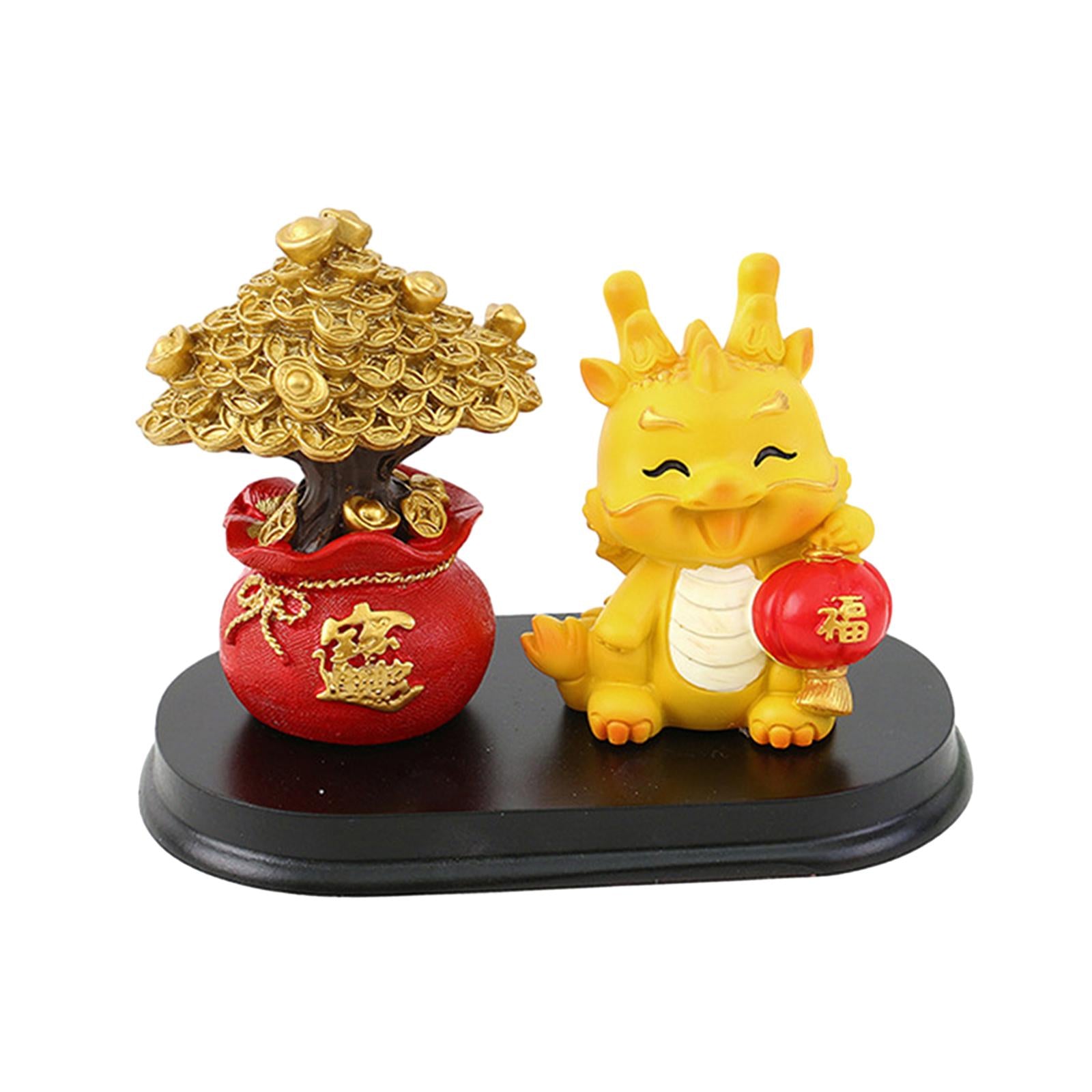 Chinese Dragon Statue with Money Tree Statue for New Year Birthday Gift Cafe Style D